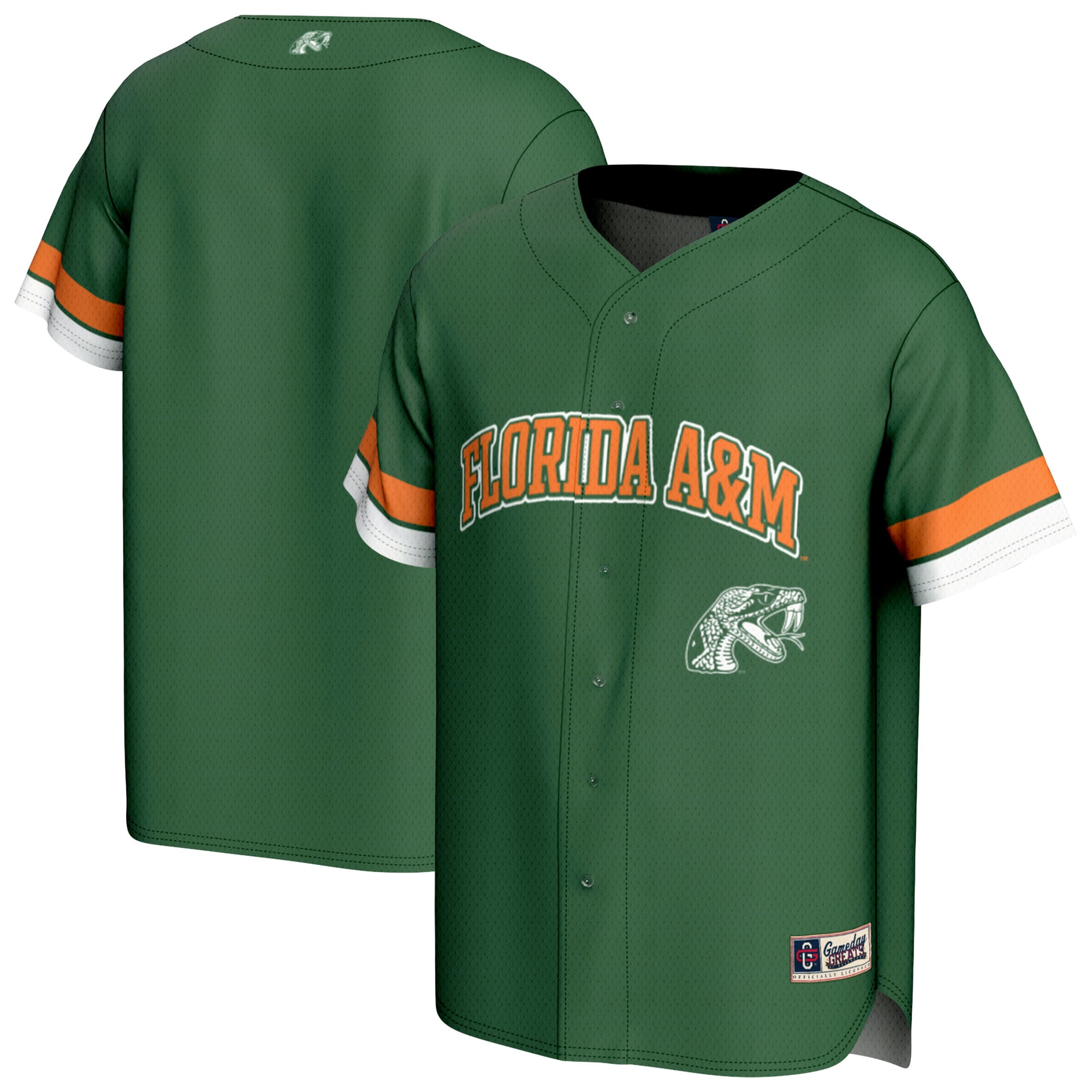 Florida A&M Rattlers Unisex Spirit Baseball Jersey Green - front and back view