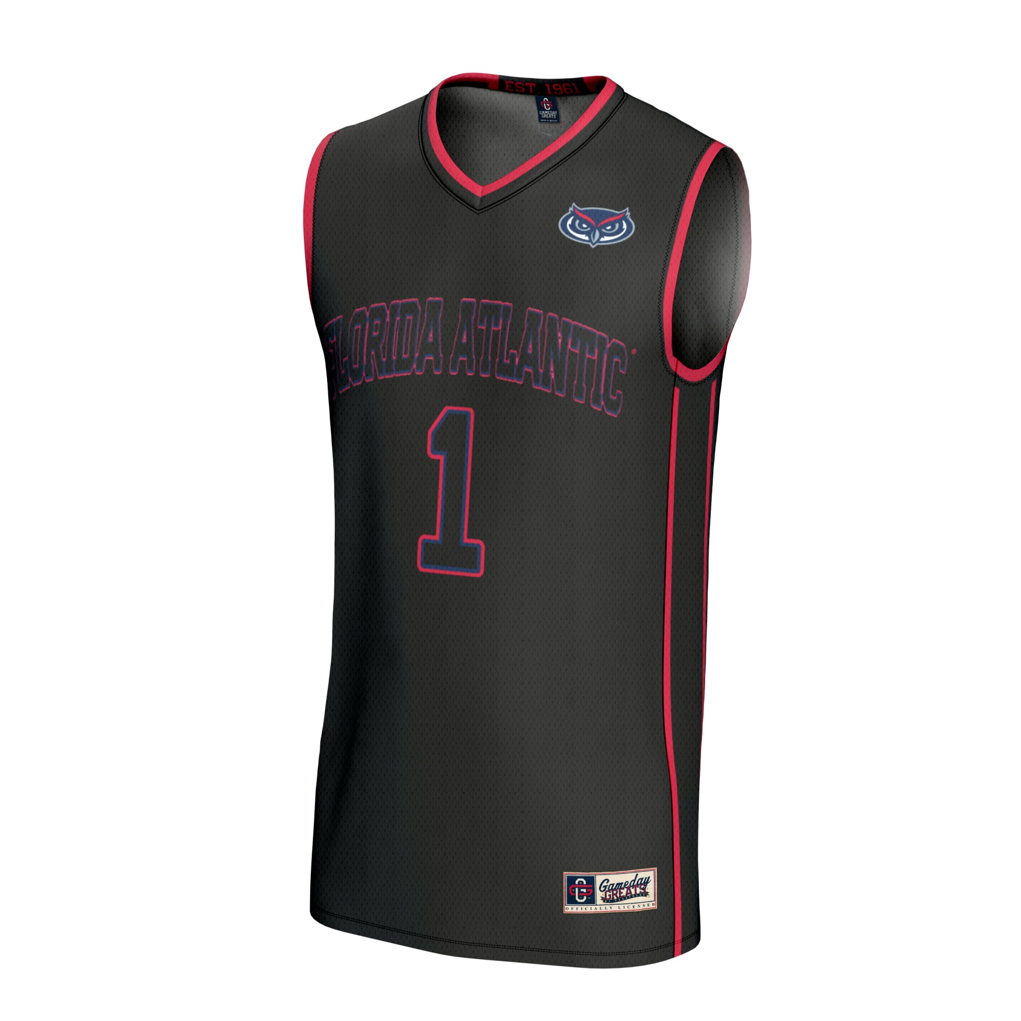 #1 Florida Atlantic Owls Unisex Lightweight Basketball Jersey Black - front view
