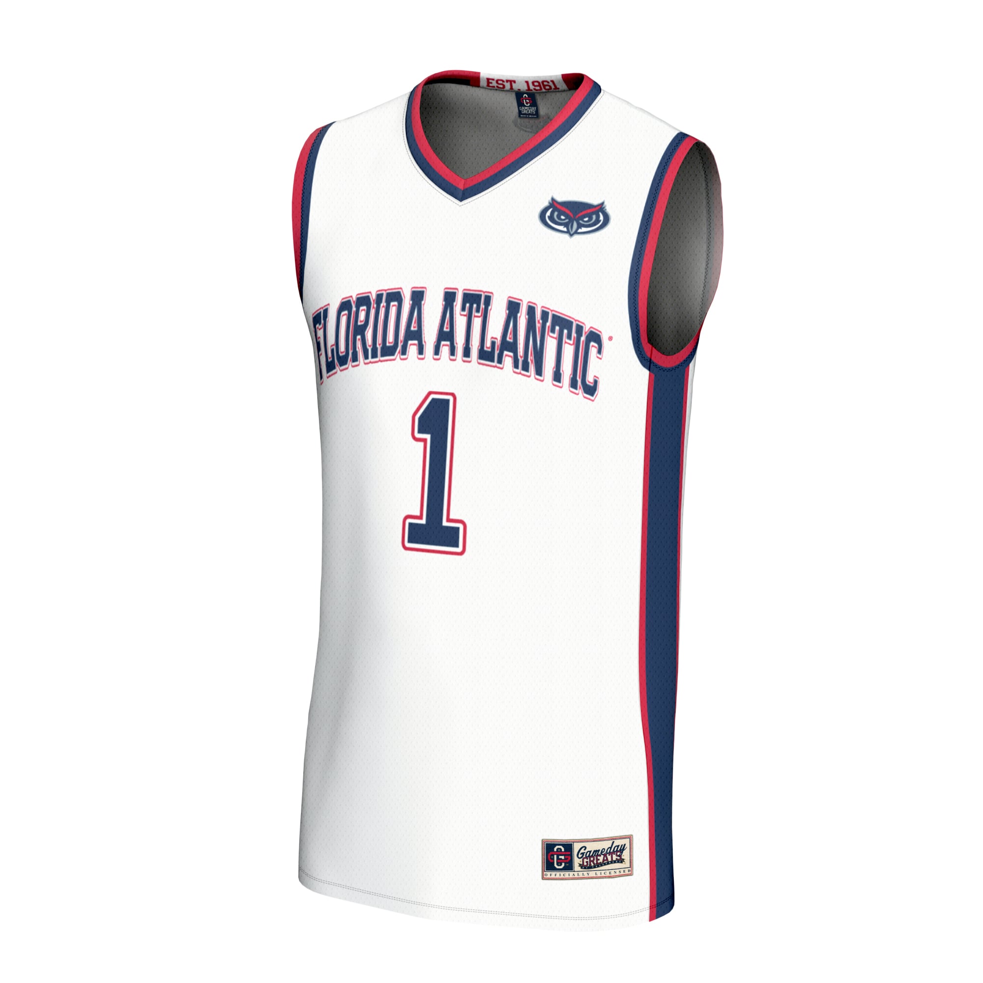 #1 Florida Atlantic Owls Unisex Lightweight Basketball Jersey White - front view
