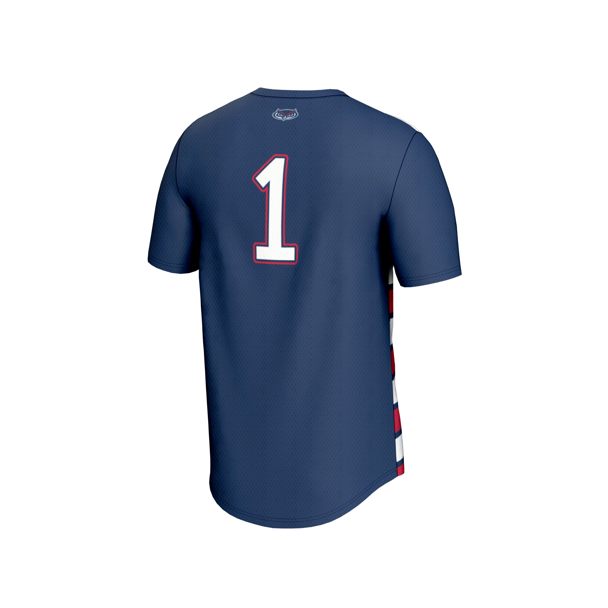 #1 Florida Atlantic Owls Unisex Lightweight Collegiate Soccer Fashion Jersey Navy/Red - back view