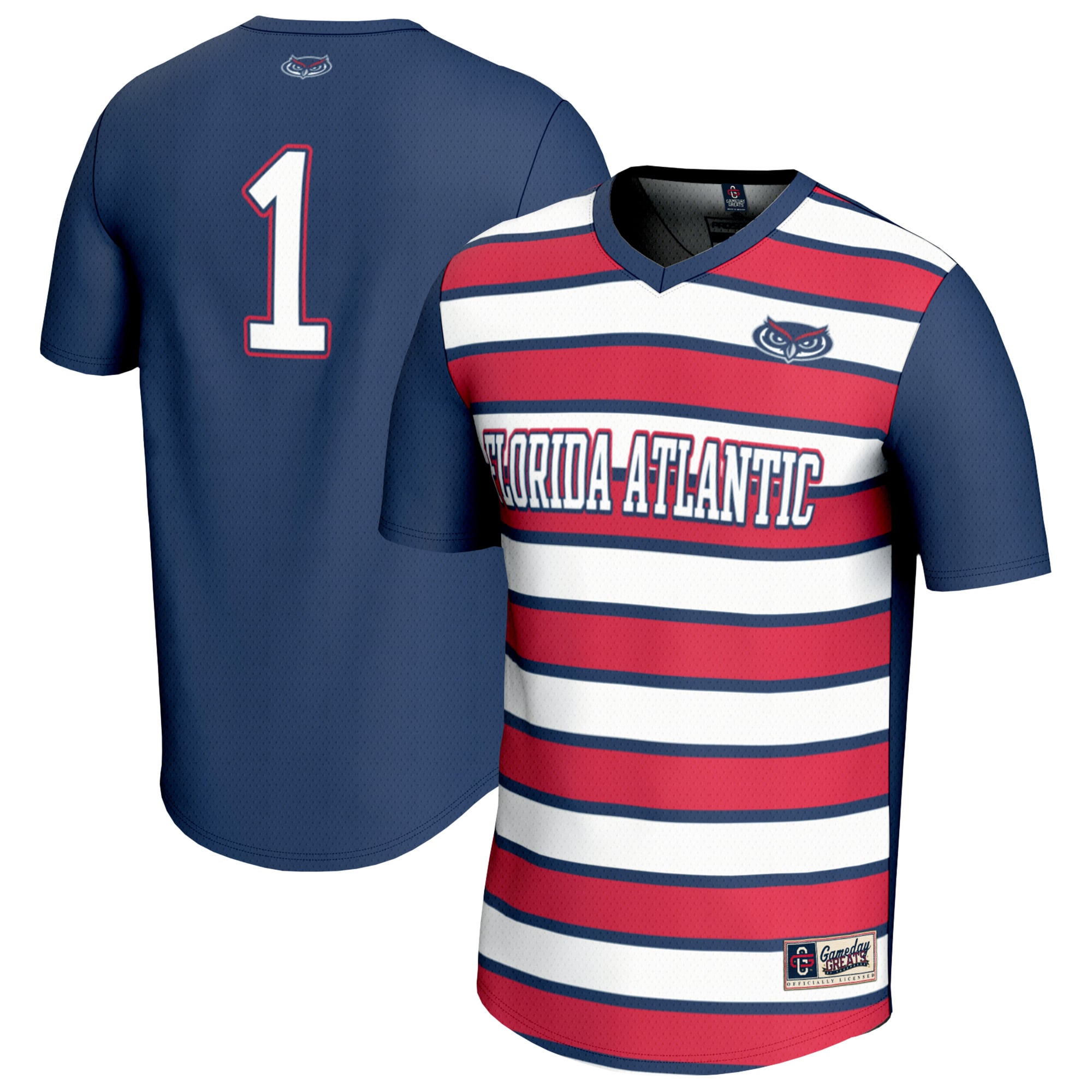 #1 Florida Atlantic Owls Unisex Lightweight Collegiate Soccer Fashion Jersey - front and back view