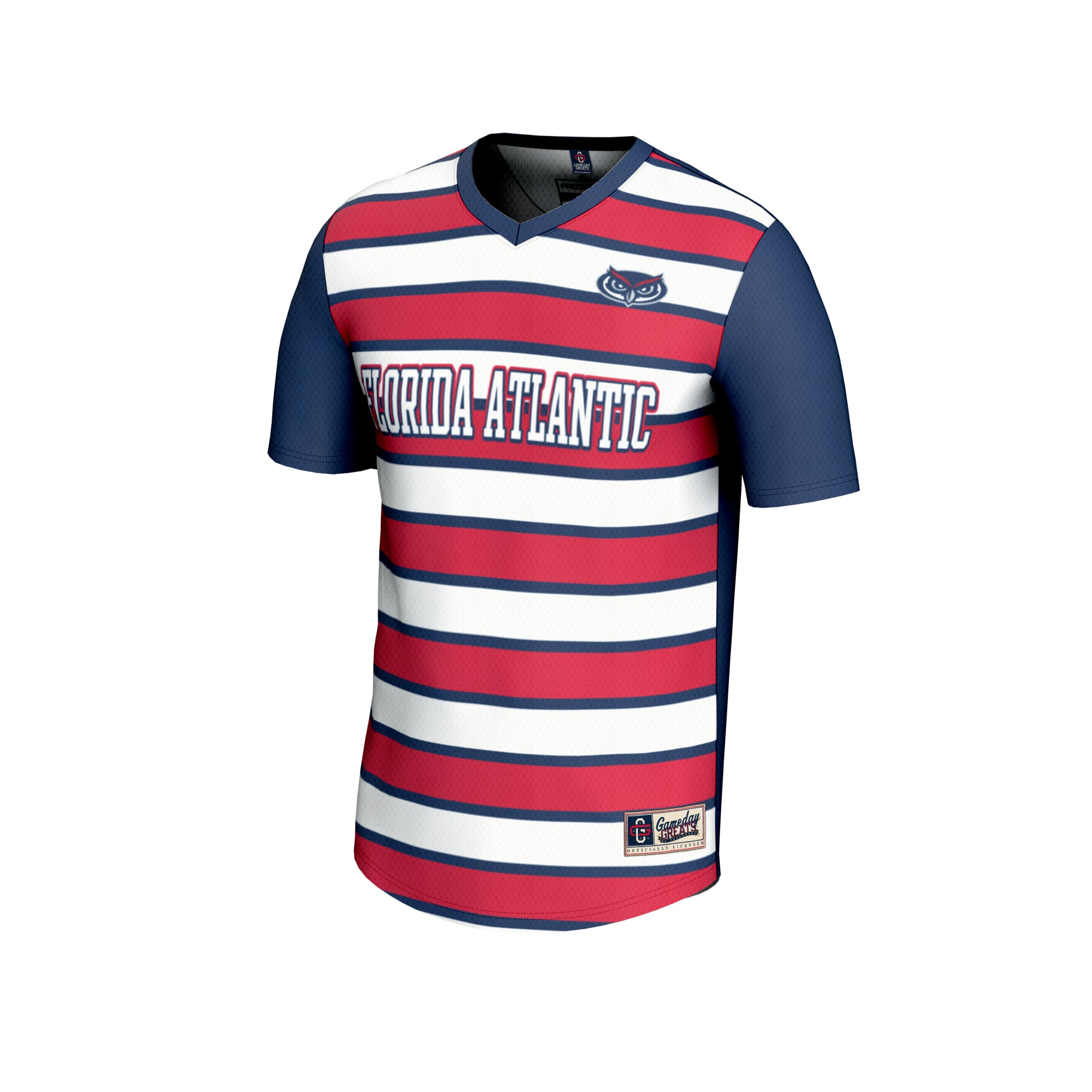 #1 Florida Atlantic Owls Unisex Lightweight Collegiate Soccer Fashion Jersey Navy/Red - front view