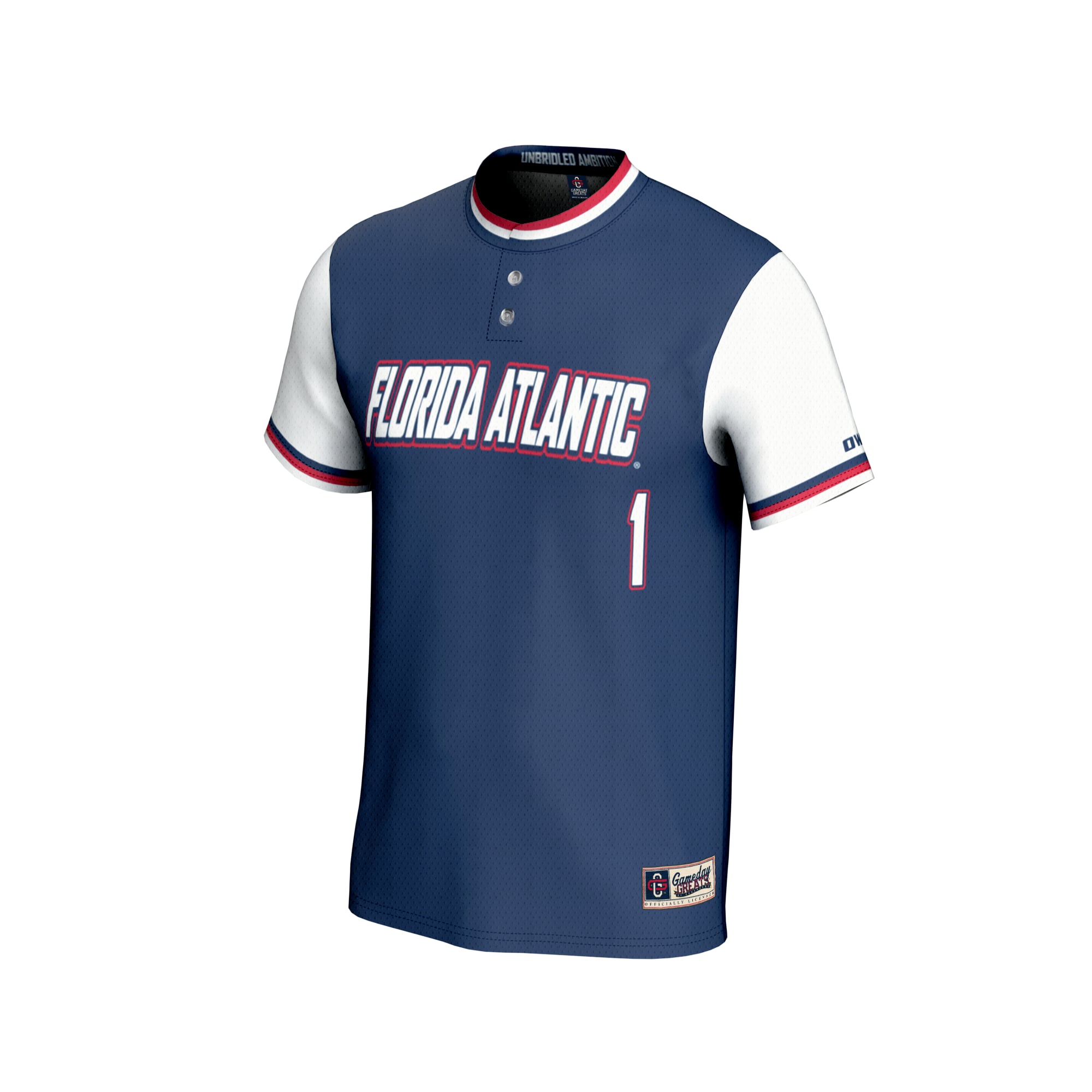 #1 Florida Atlantic Owls Unisex Lightweight Collegiate Softball Fashion Jersey Navy - front view