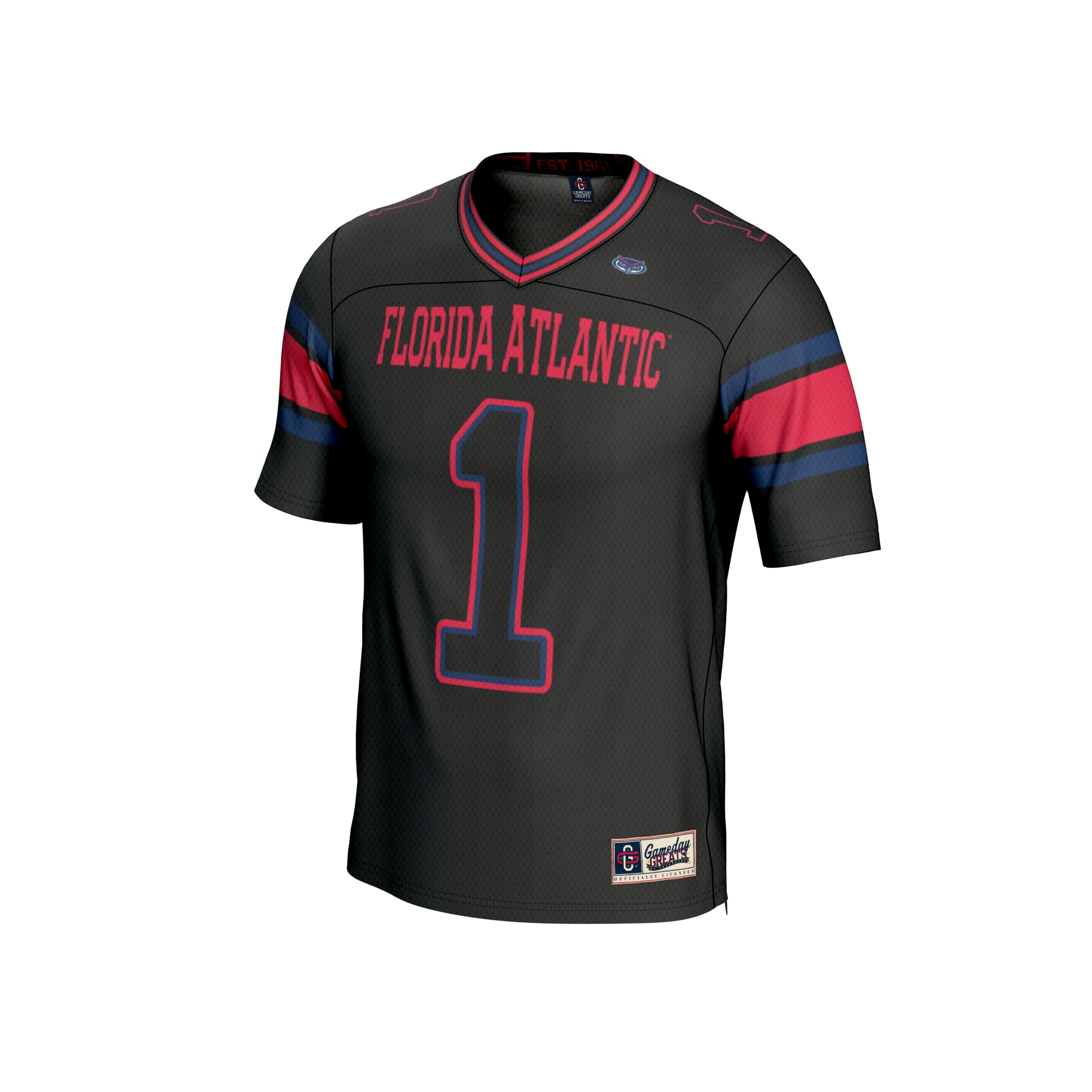 #1 Florida Atlantic Owls Unisex Lightweight Football Jersey Black - front view