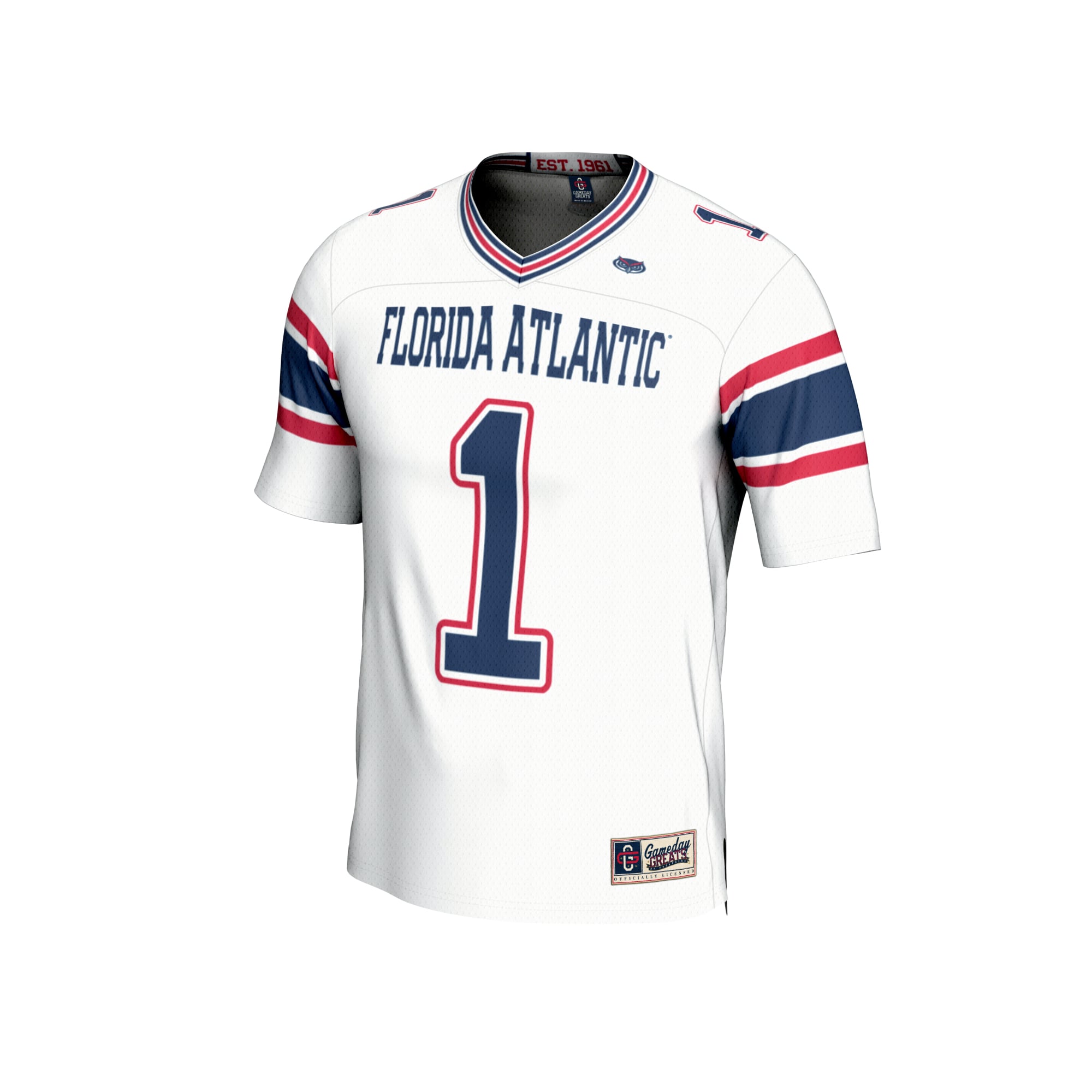 #1 Florida Atlantic Owls Unisex Lightweight Football Jersey White - front view