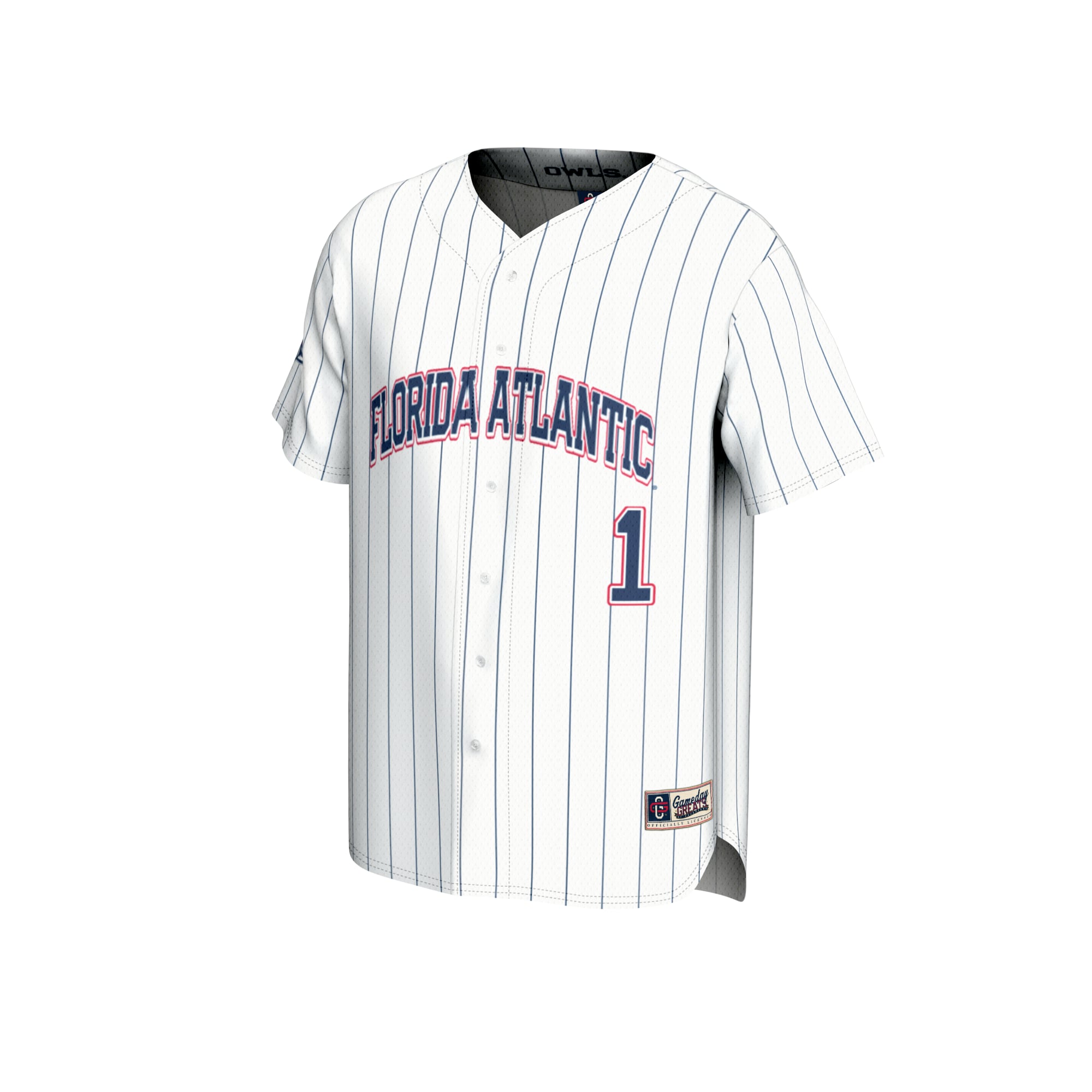 #1 Florida Atlantic Owls Youth Collegiate Baseball Fashion Jersey White - front view