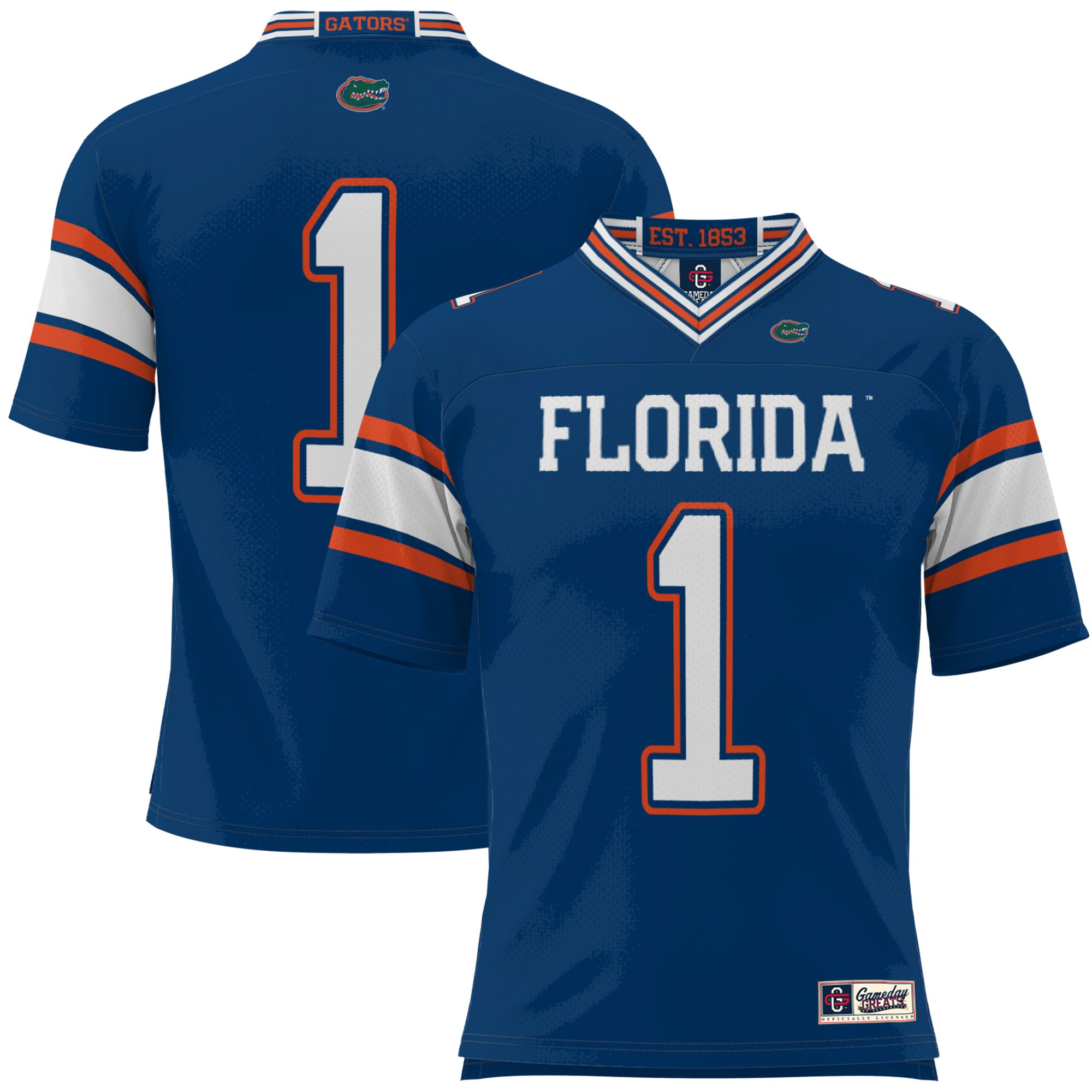 #1 Florida Gators Football Jersey Royal - front and back view