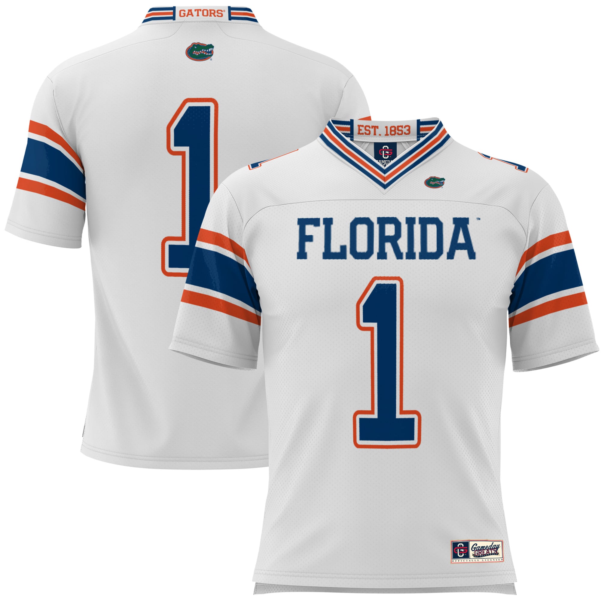 #1 Florida Gators Football Jersey White - front and back view