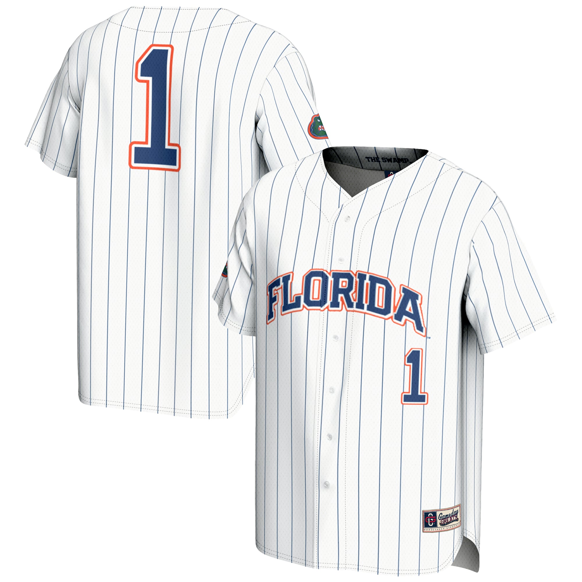 #1 Florida Gators Lightweight Baseball Jersey White - front and back view