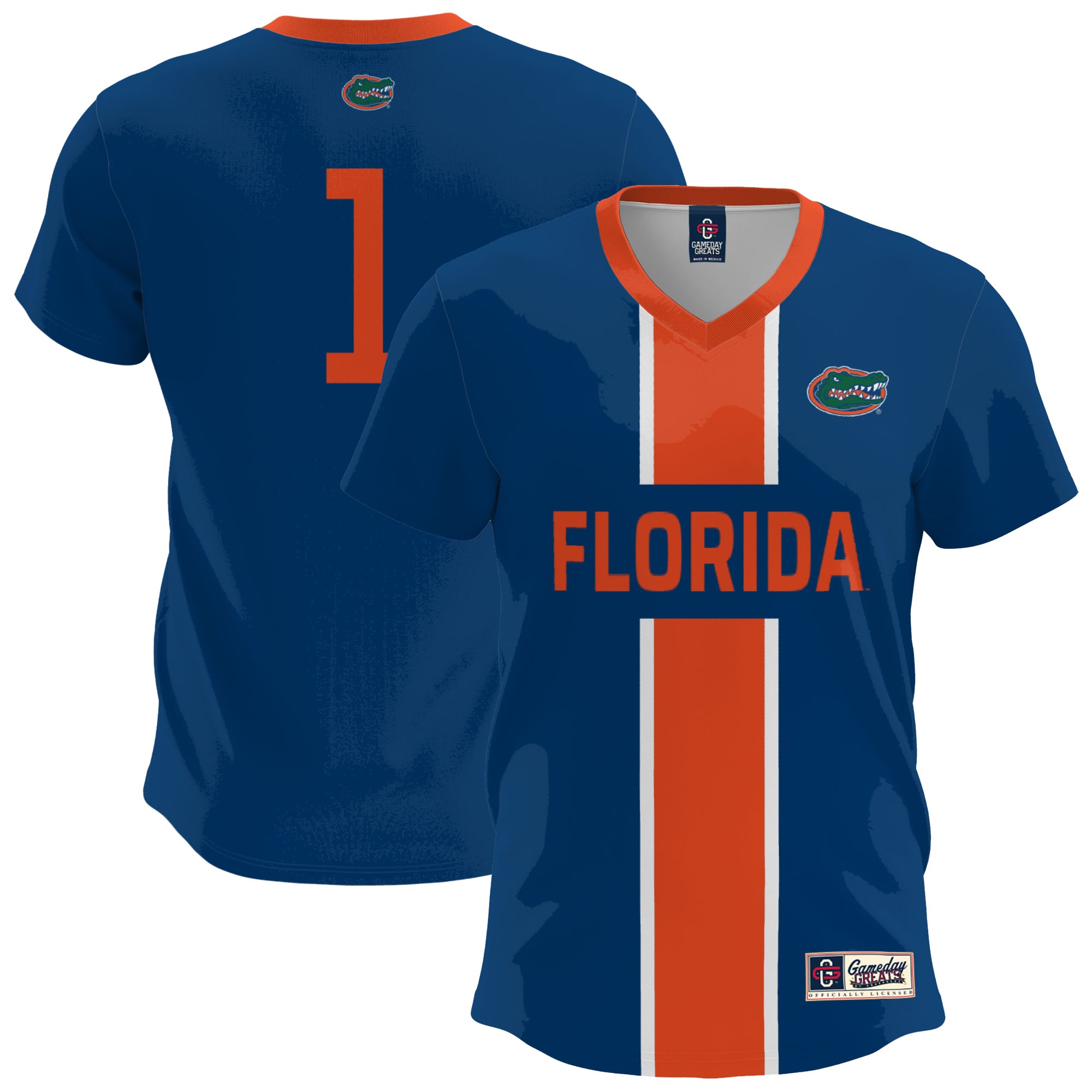 Florida Gators Youth Lightweight Soccer Fashion Jersey Royal - front and back view