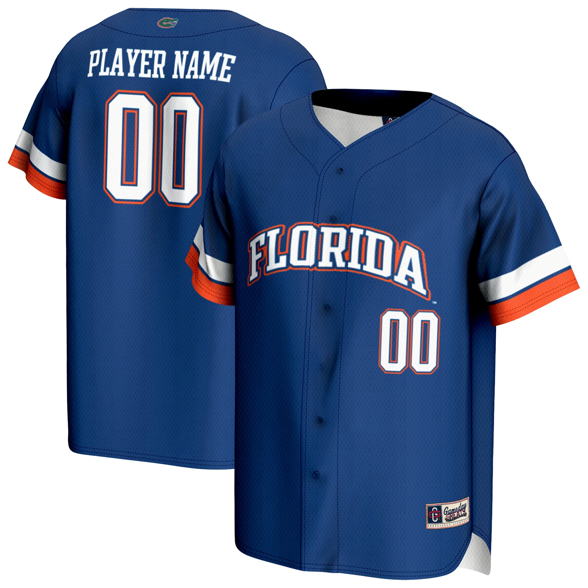Florida Gators Youth Lightweight Baseball Jersey Royal - front and back view
