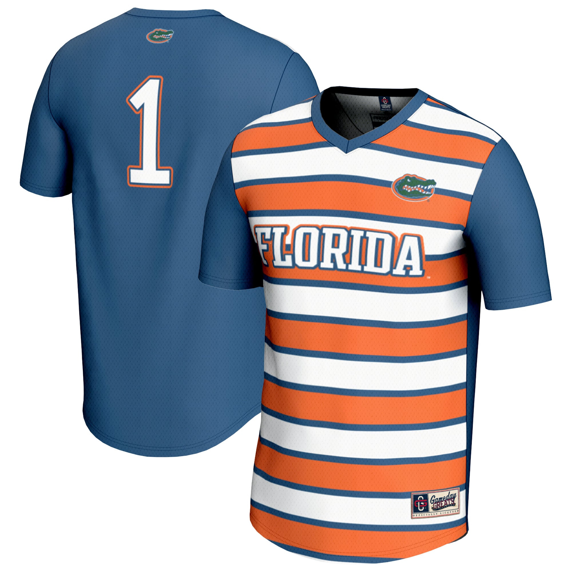 #1 Florida Gators Unisex Lightweight Soccer Fashion Jersey Royal - front and back view
