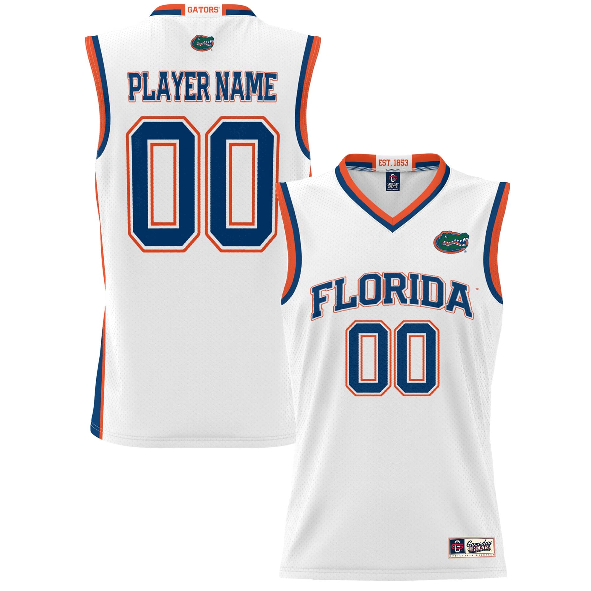 Florida Gators Unisex Lightweight Women's Basketball Jersey White - front and back view