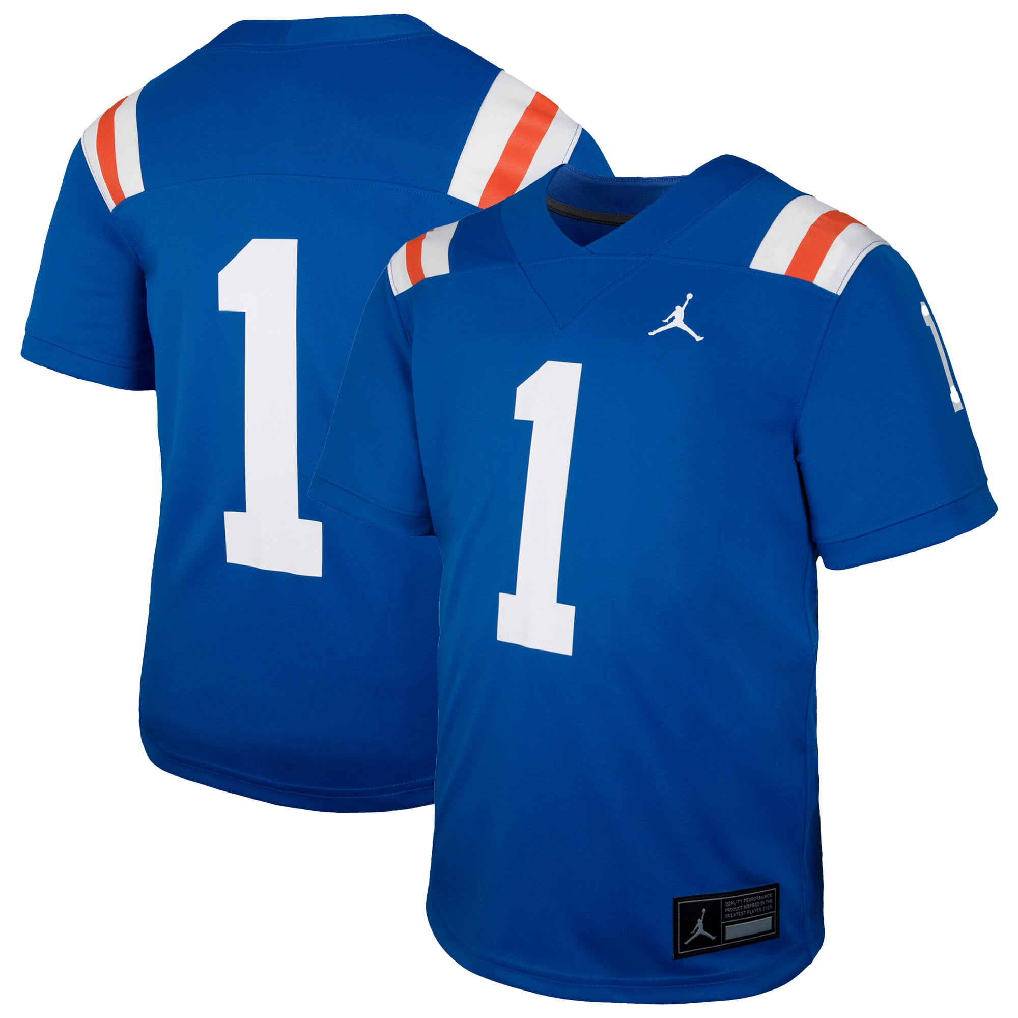 #1 Florida Gators Youth Alternate Football Jersey Royal - front and back view