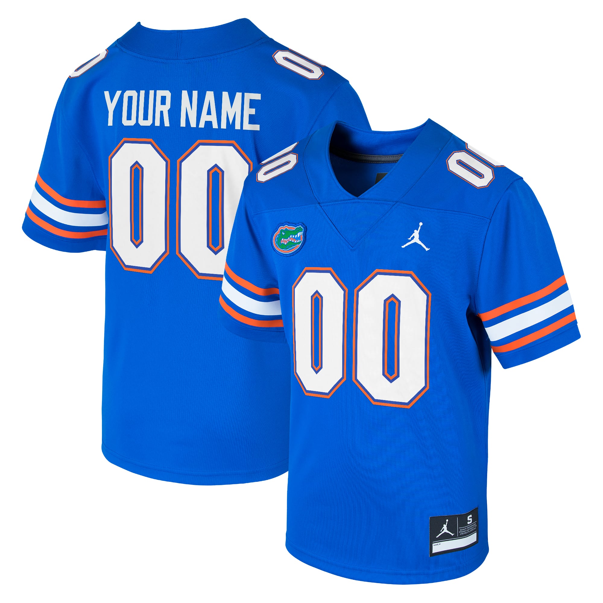 Florida Gators Youth Custom Football Jersey - Royal - front and back view