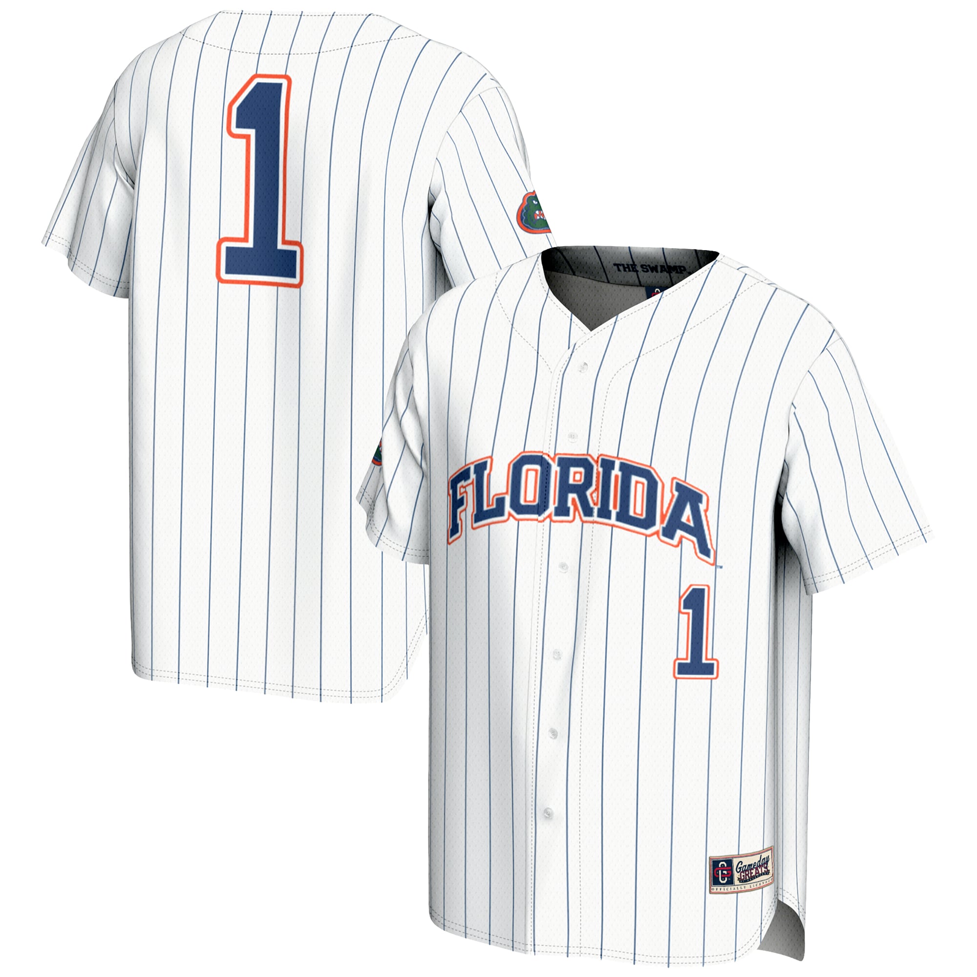#1 Florida Gators Youth Lightweight Baseball Jersey White - front and back view