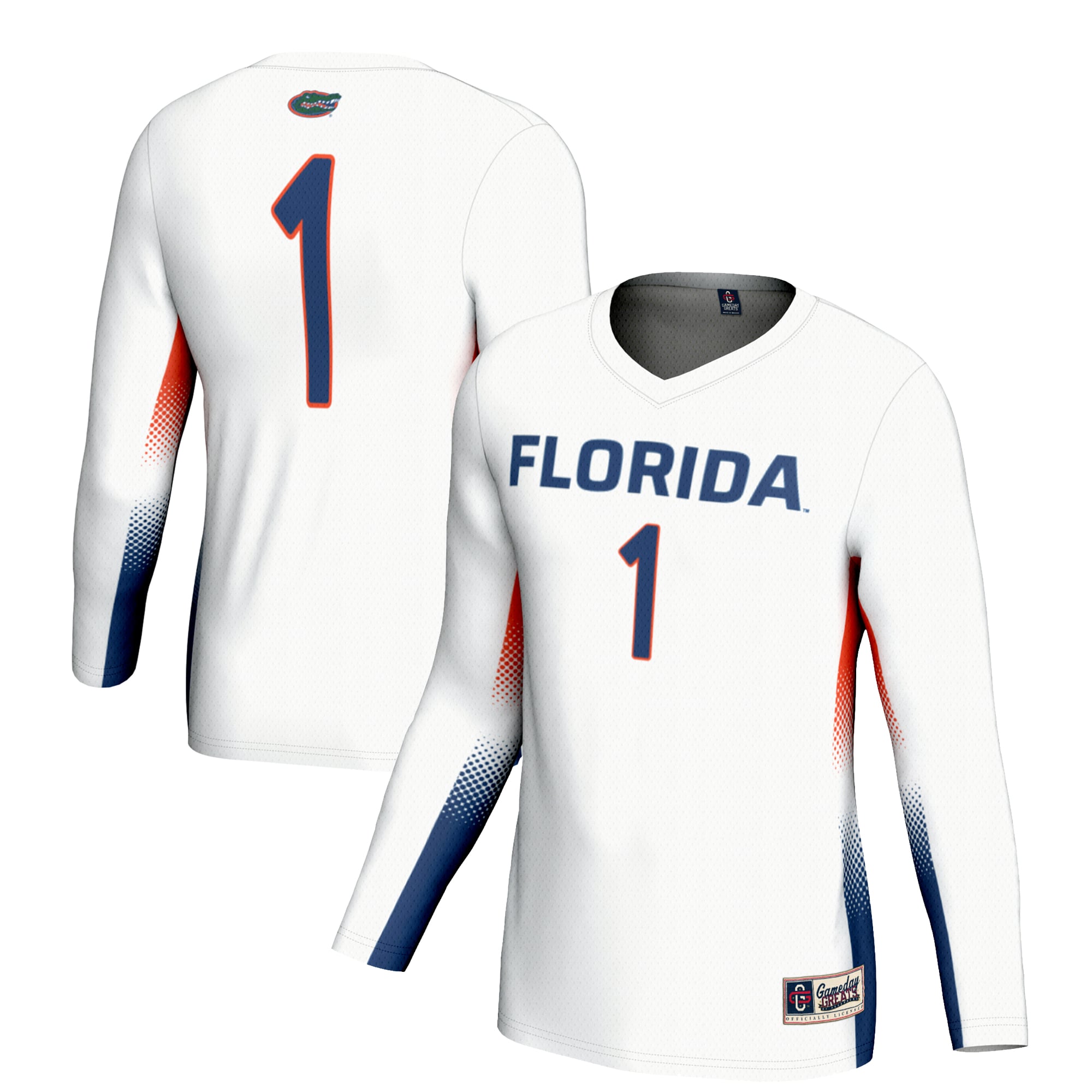#1 Florida Gators Youth Lightweight Women's Volleyball Jersey White - front and back view