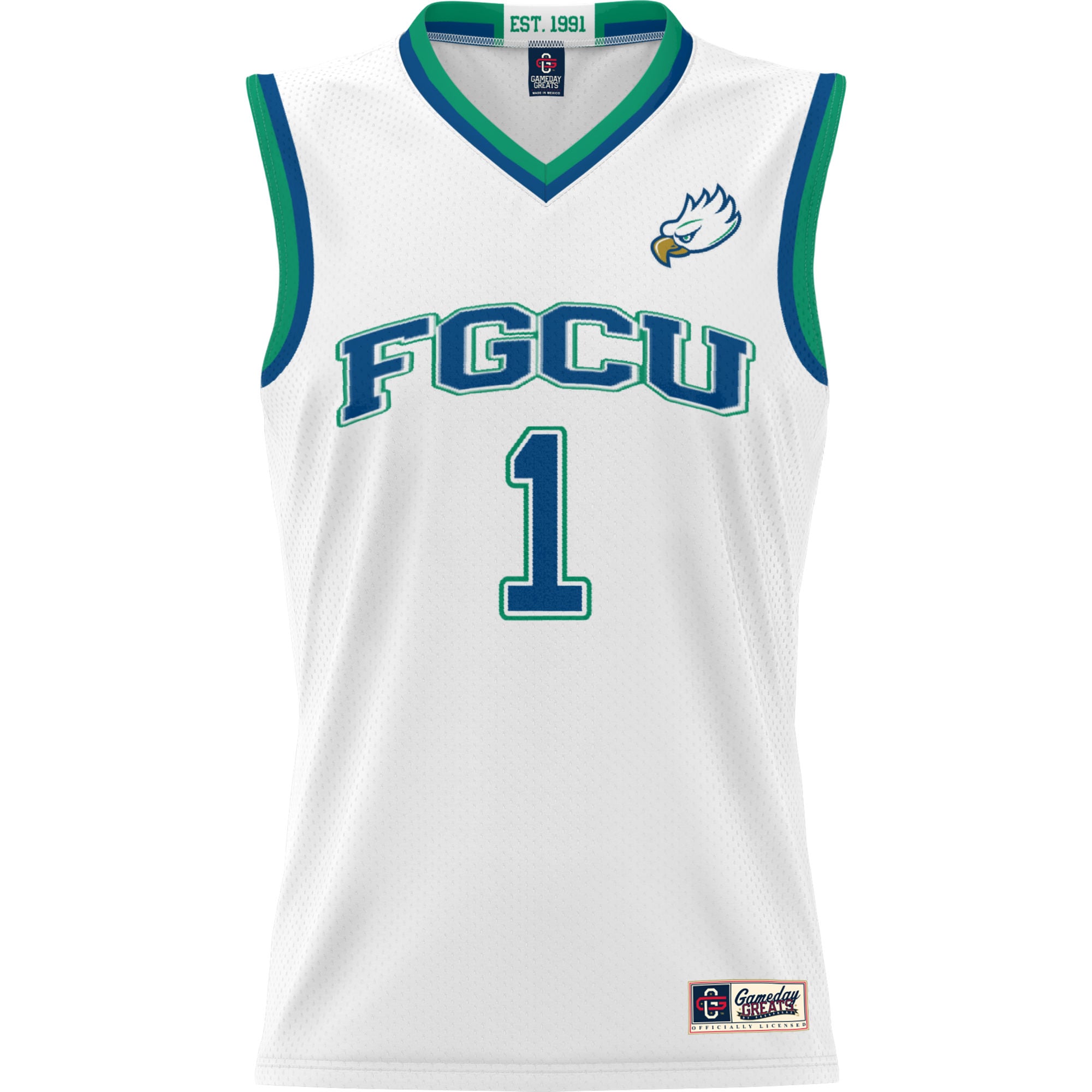 #1 Florida Gulf Coast Eagles Youth Lightweight Basketball Jersey White - front view