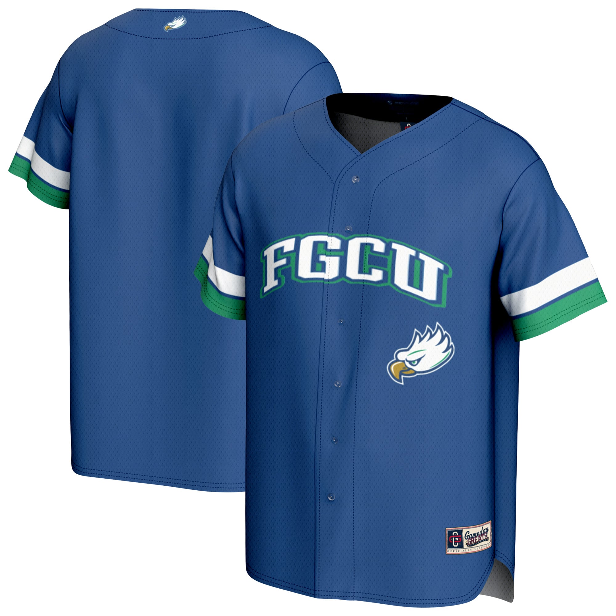 Florida Gulf Coast Eagles Youth Baseball Jersey Blue - front and back view