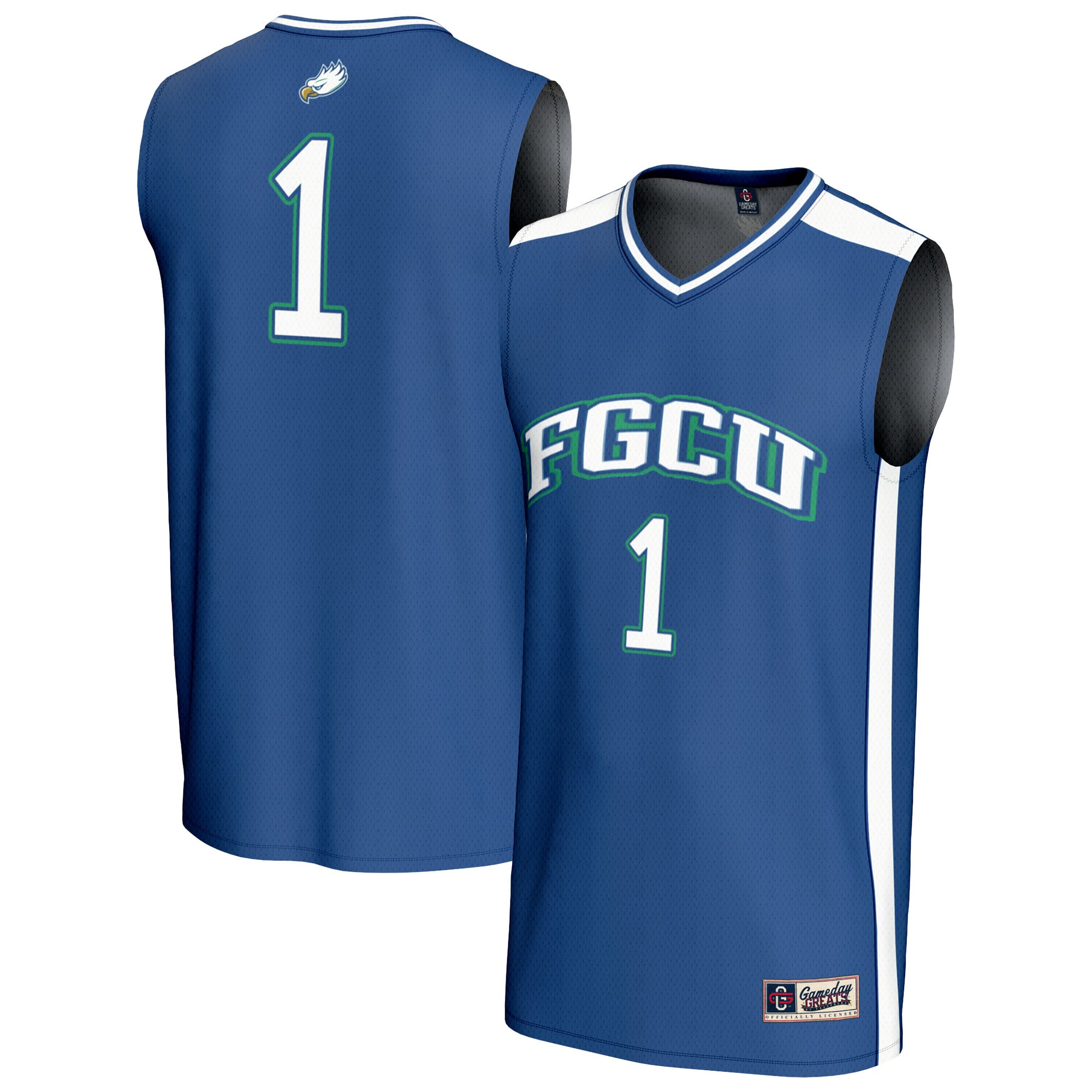 #1 Florida Gulf Coast Eagles Youth Lightweight Basketball Jersey Blue - front and back view