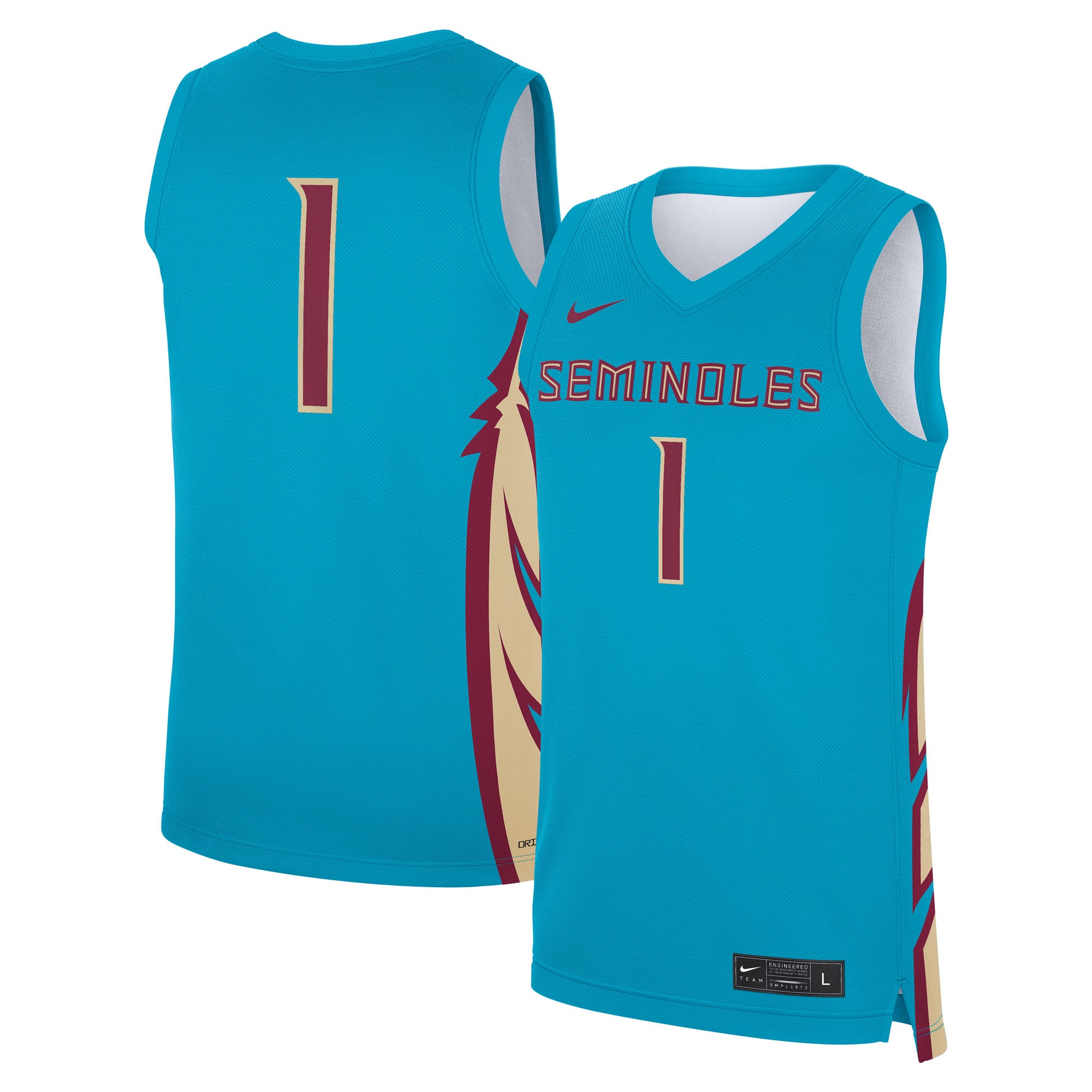 #1 Florida State Seminoles Alternate Jersey Turquoise - front and back view