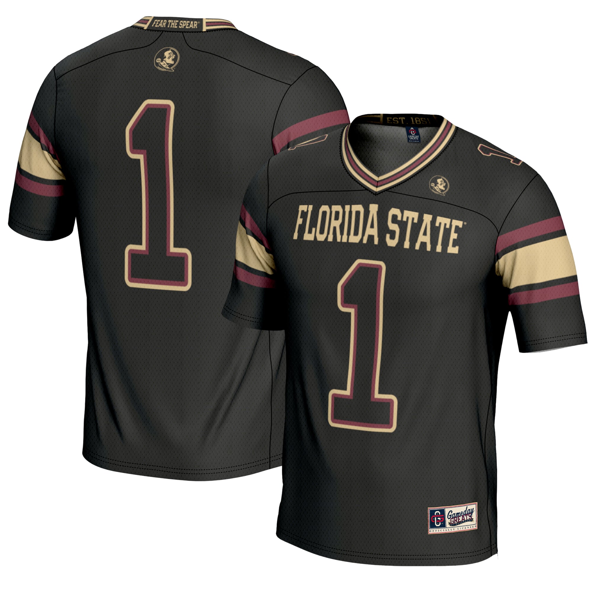 #1 Florida State Seminoles Endzone Football Jersey Black - front and back view