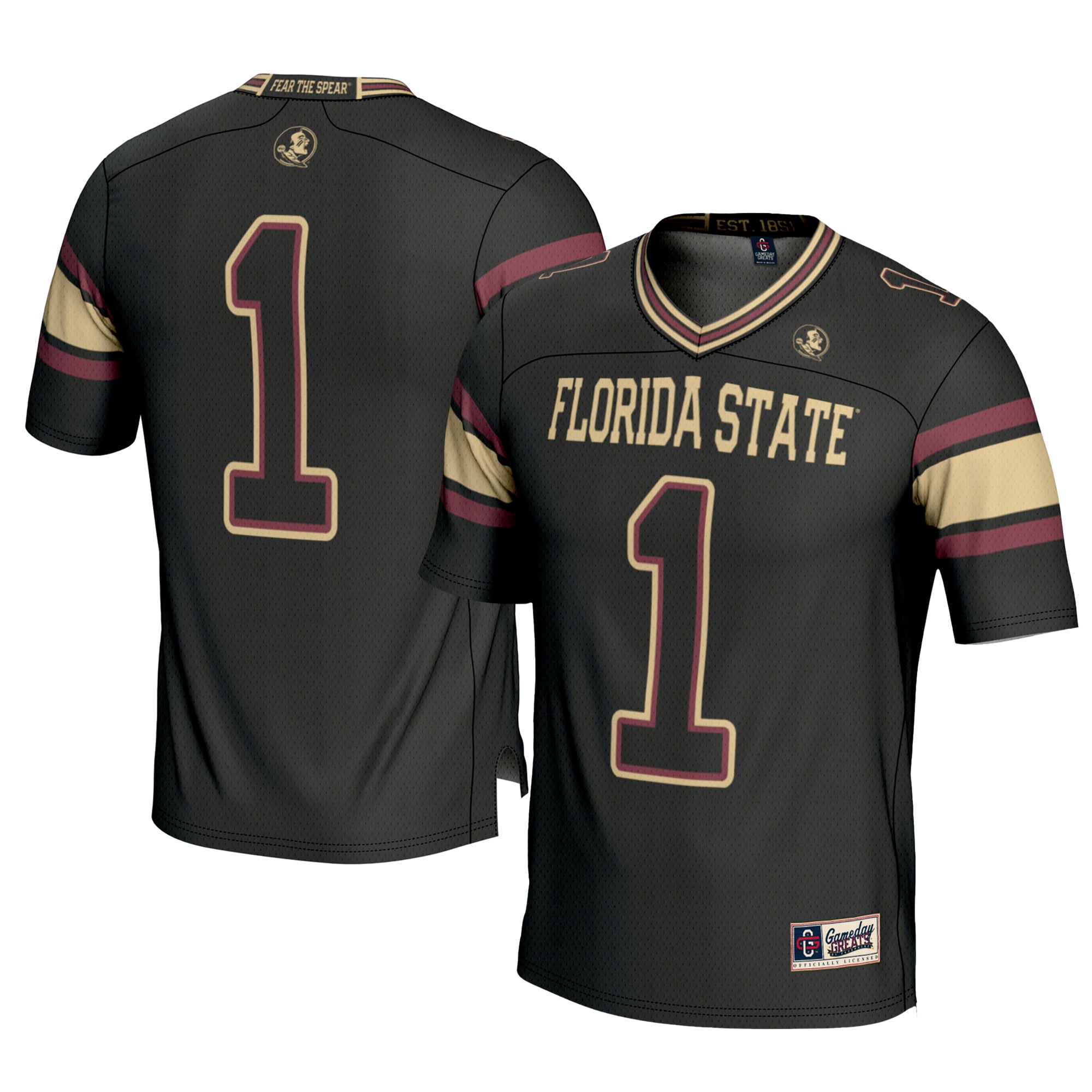 #1 Florida State Seminoles Football Jersey Black - front and back view
