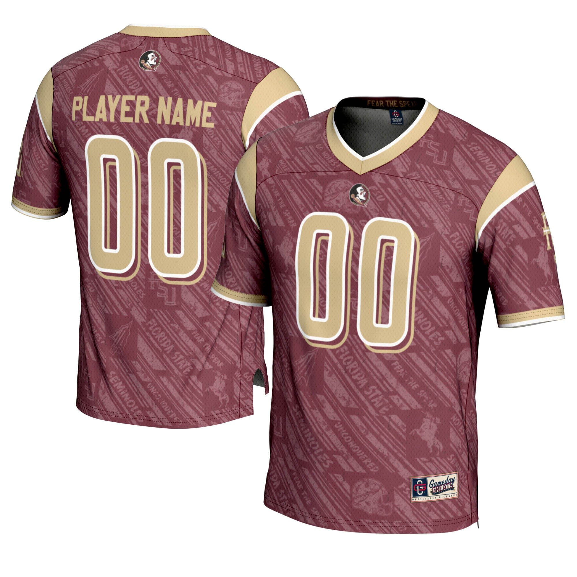 Florida State Seminoles Highlight Print Football Jersey Garnet - front and back view