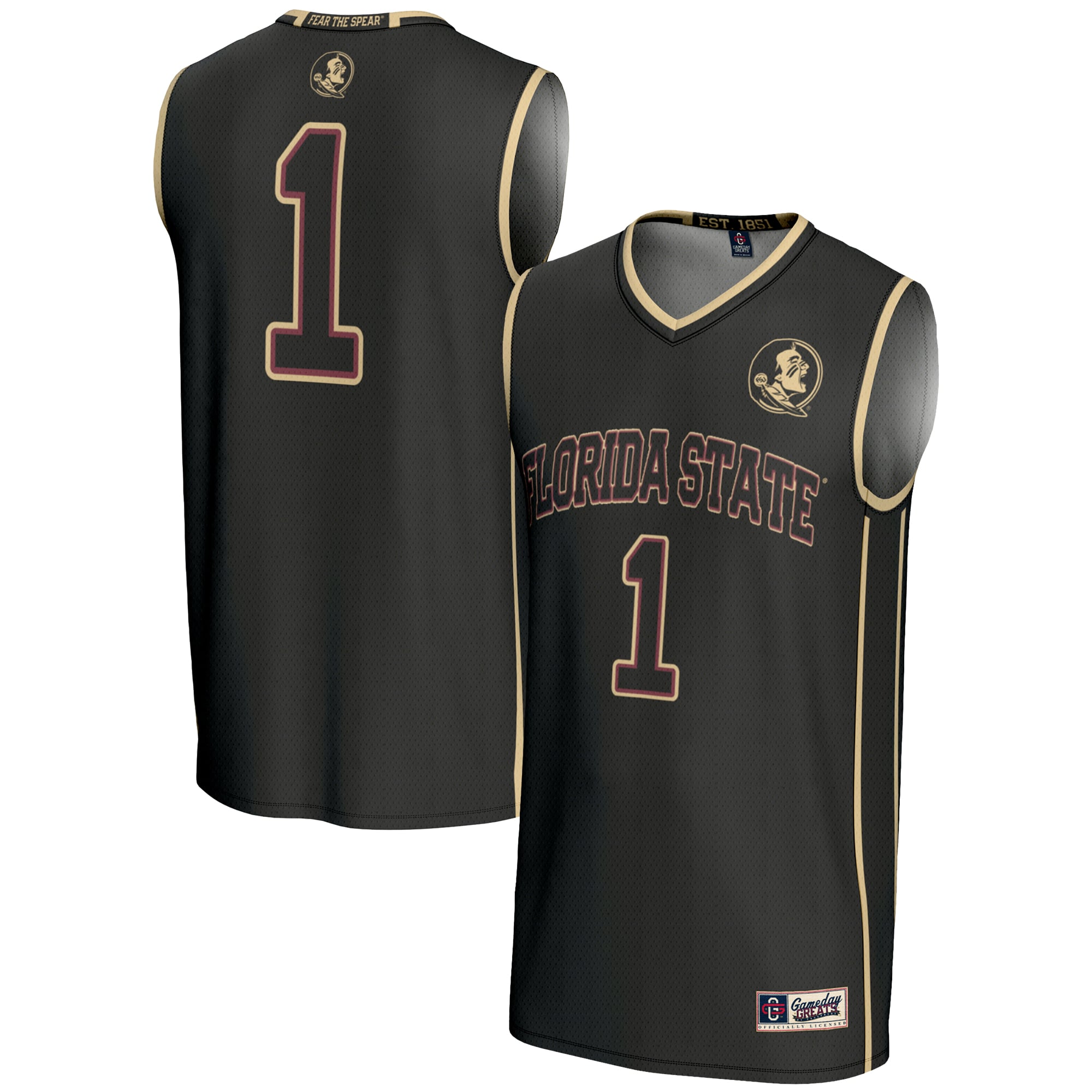 #1 Florida State Seminoles Lightweight Basketball Jersey Black - front and back view
