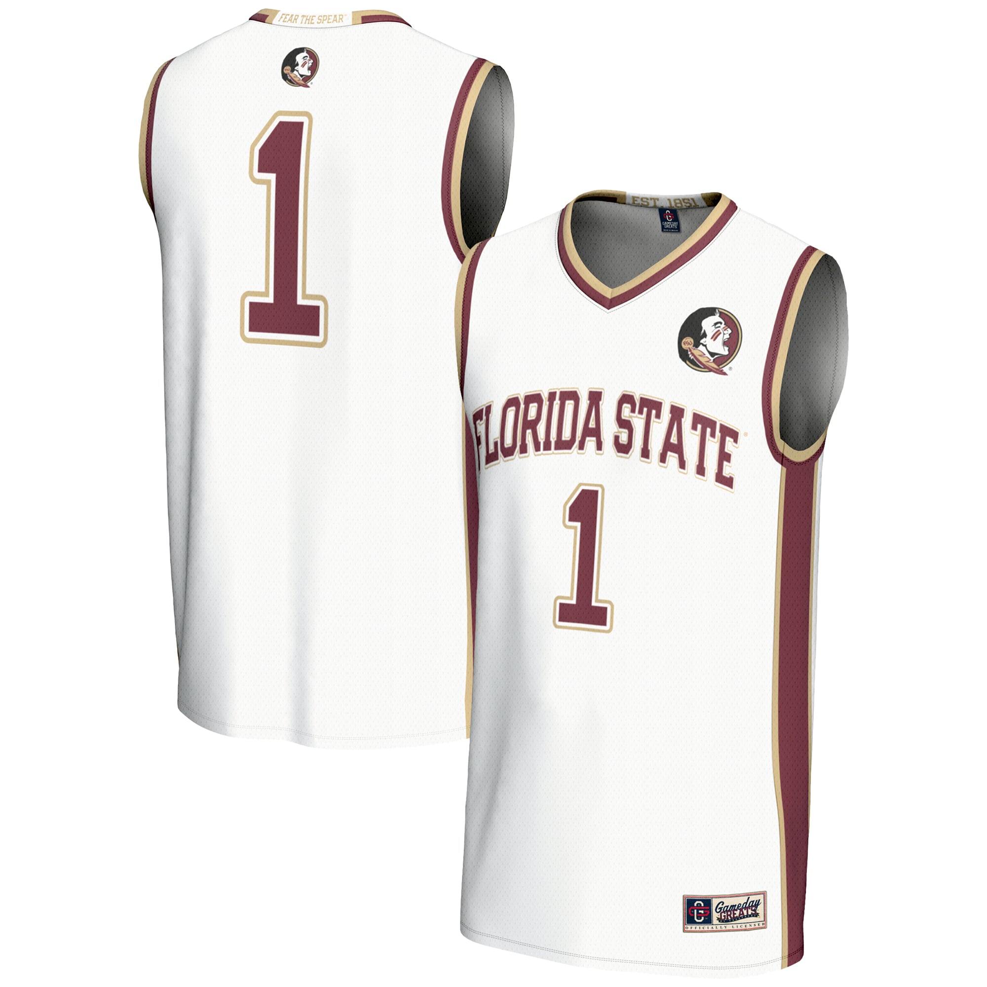#1 Florida State Seminoles Lightweight Basketball Jersey White - front and back view