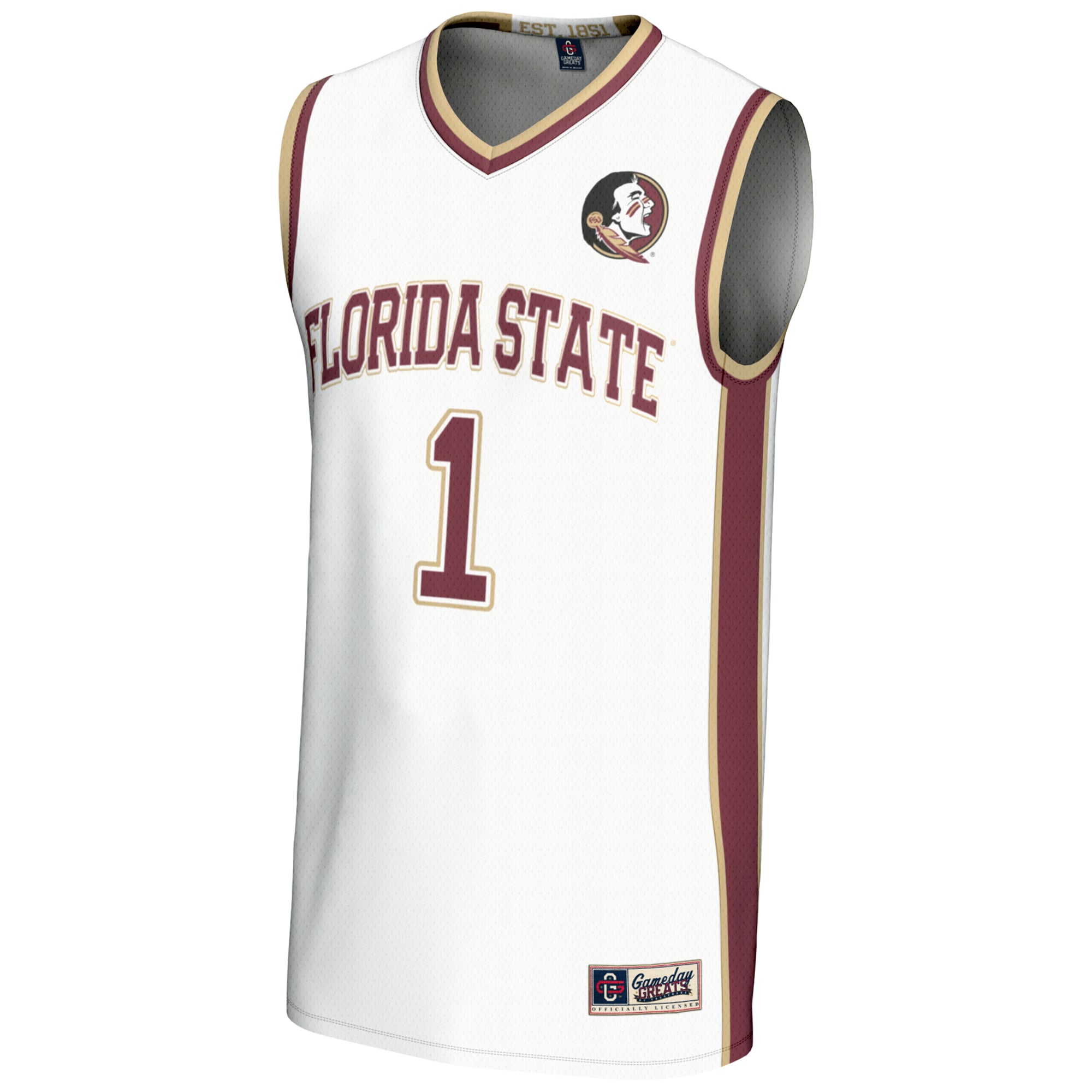 #1 Florida State Seminoles Lightweight Basketball Jersey White - front view