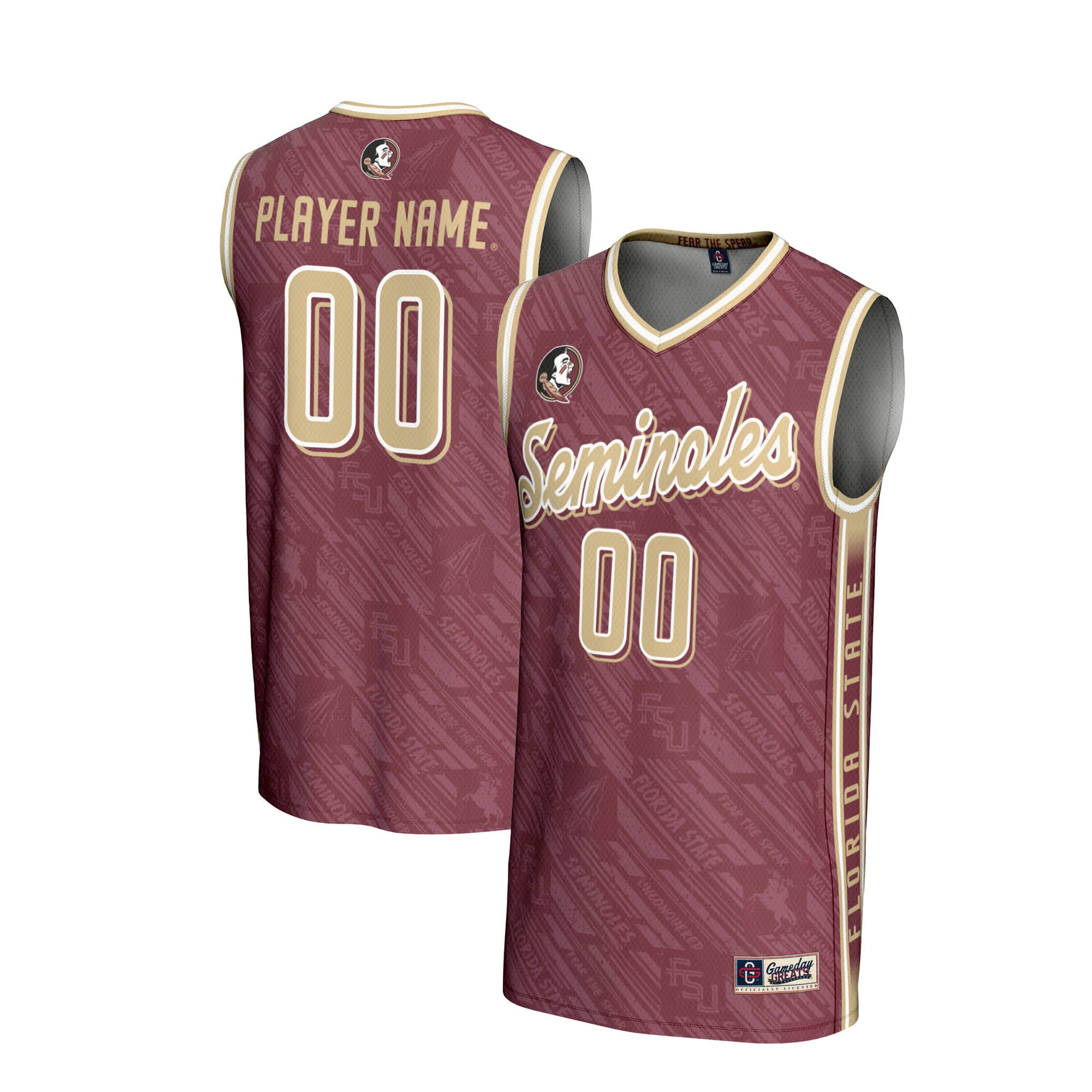 Florida State Seminoles Men's Basketball Highlight Print Lightweight Jersey - front and back view