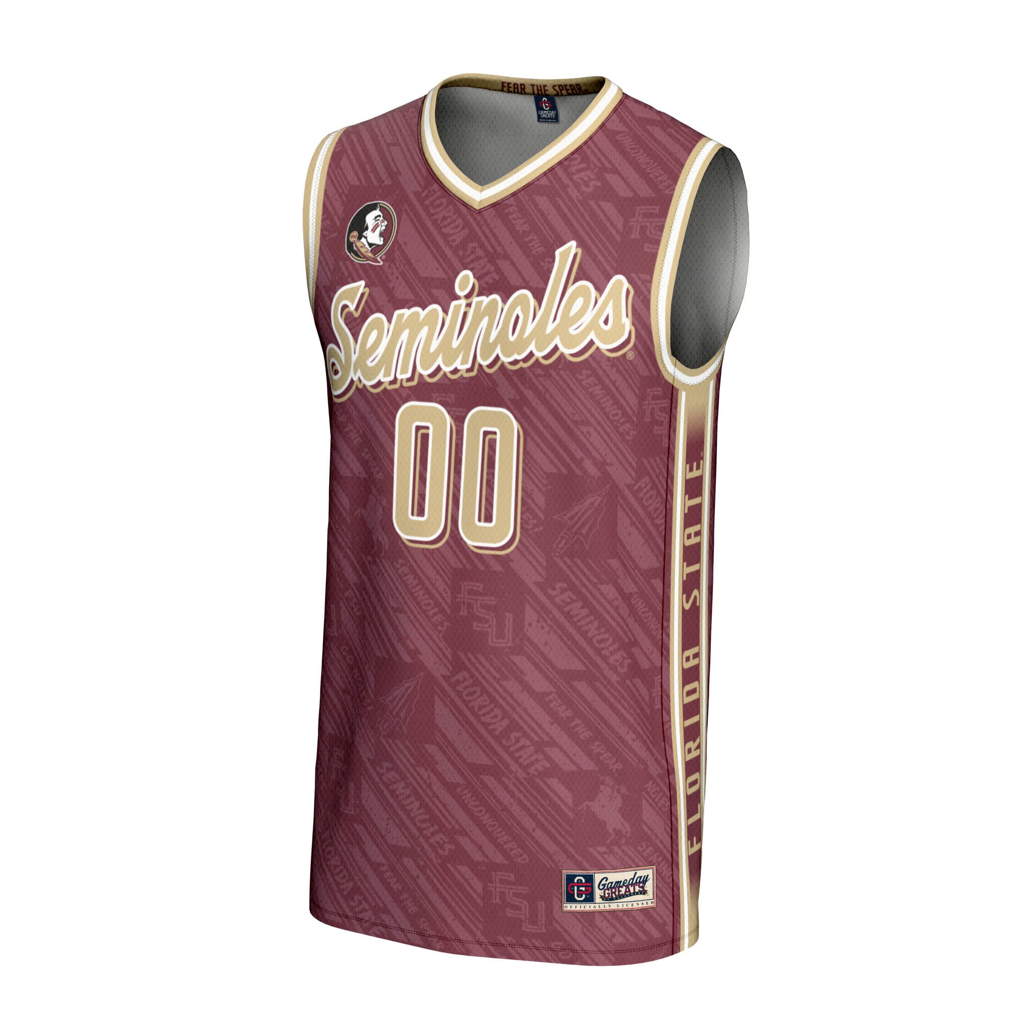 Florida State Seminoles Men's Basketball Highlight Print Lightweight Jersey Garnet - front view