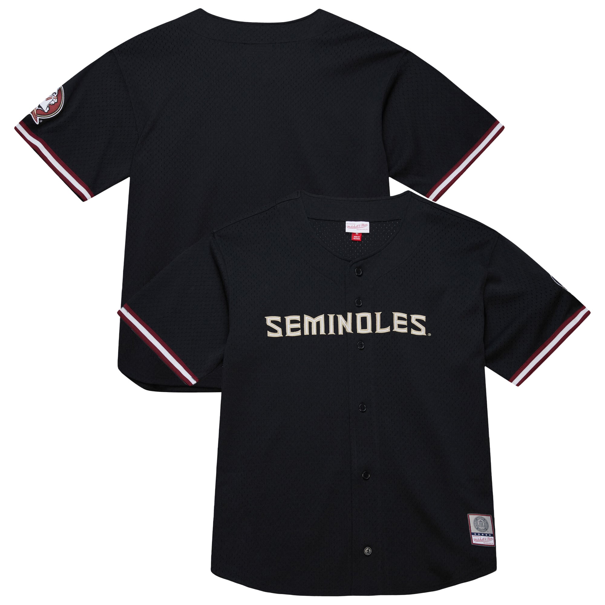 Florida State Seminoles On The Clock Full-Button Fashion Jersey Black - front and back view
