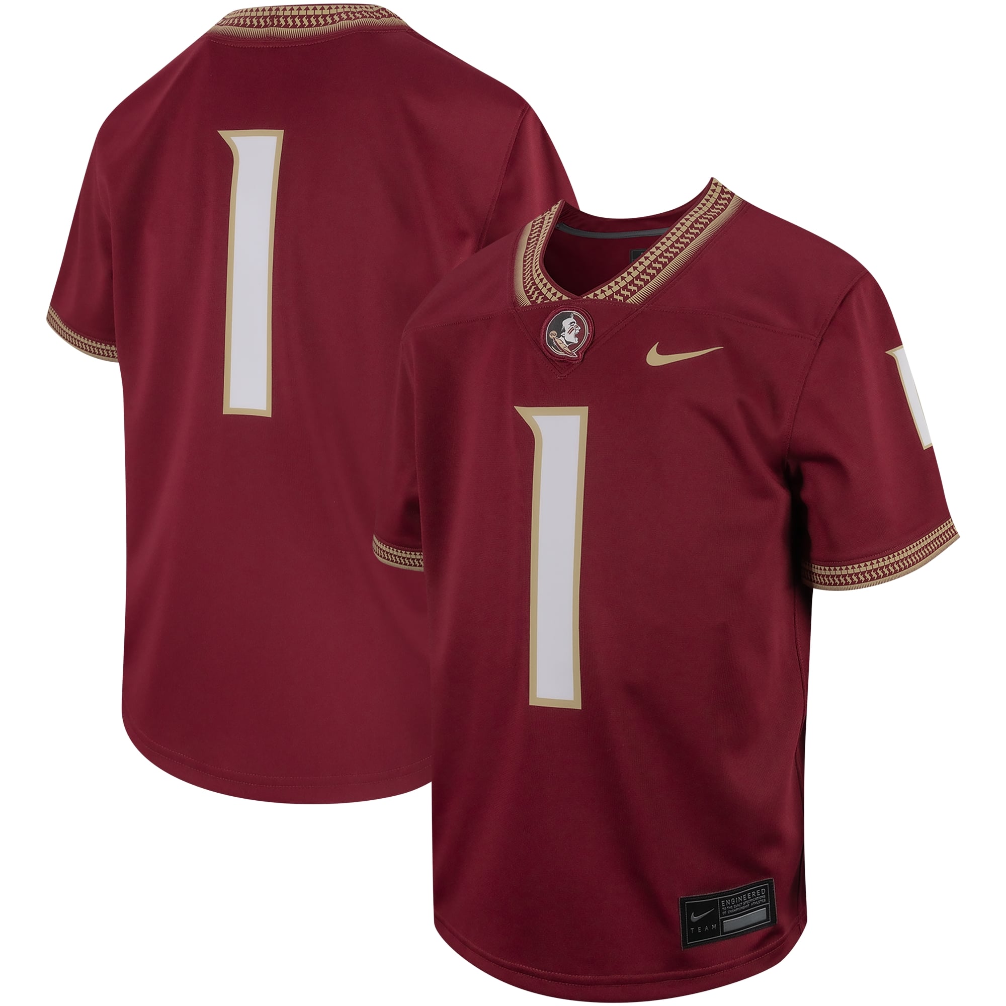 #1 Florida State Seminoles Toddler Football Jersey Garnet - front and back view