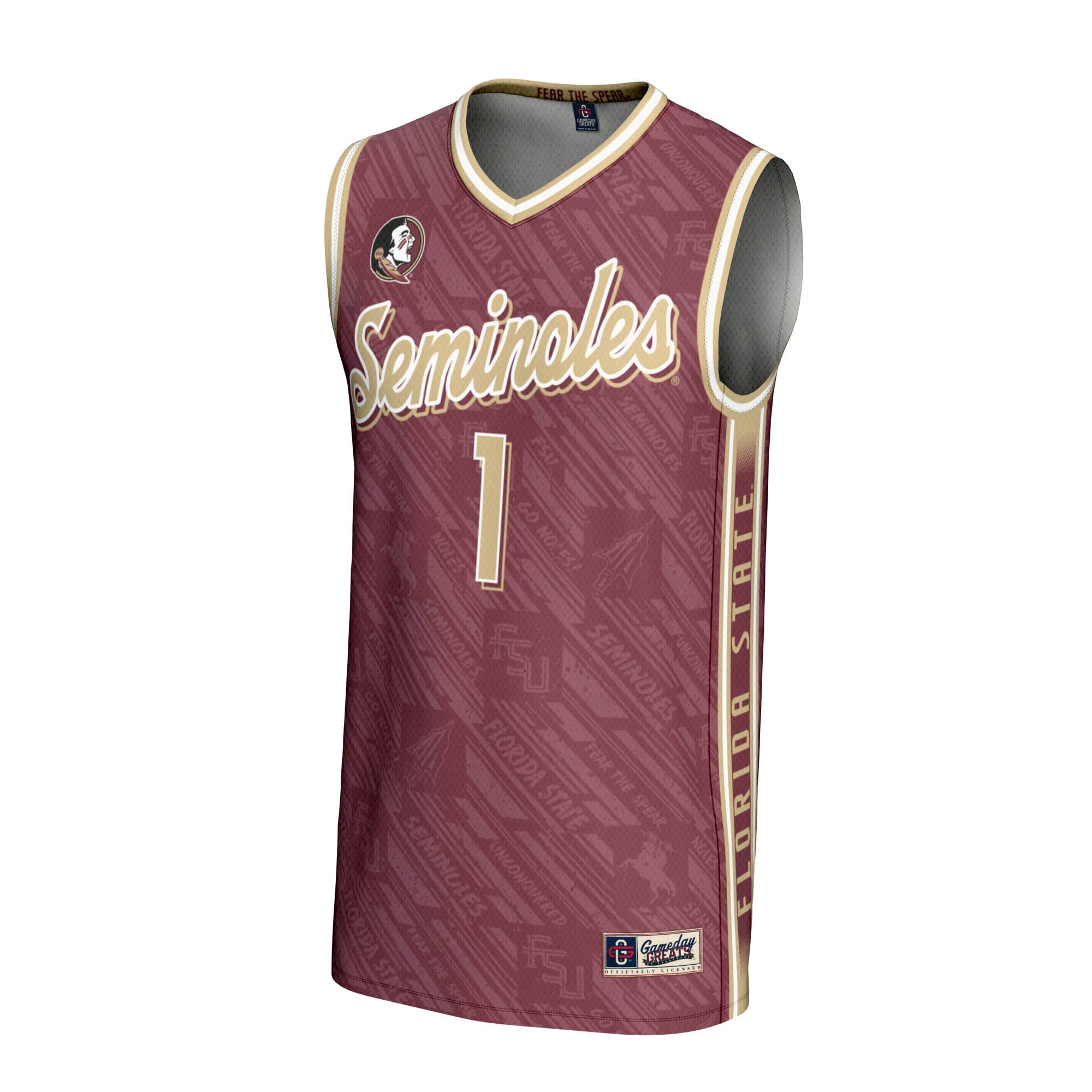 #1 Florida State Seminoles Unisex Lightweight Highlight Print Basketball Jersey Garnet - front view