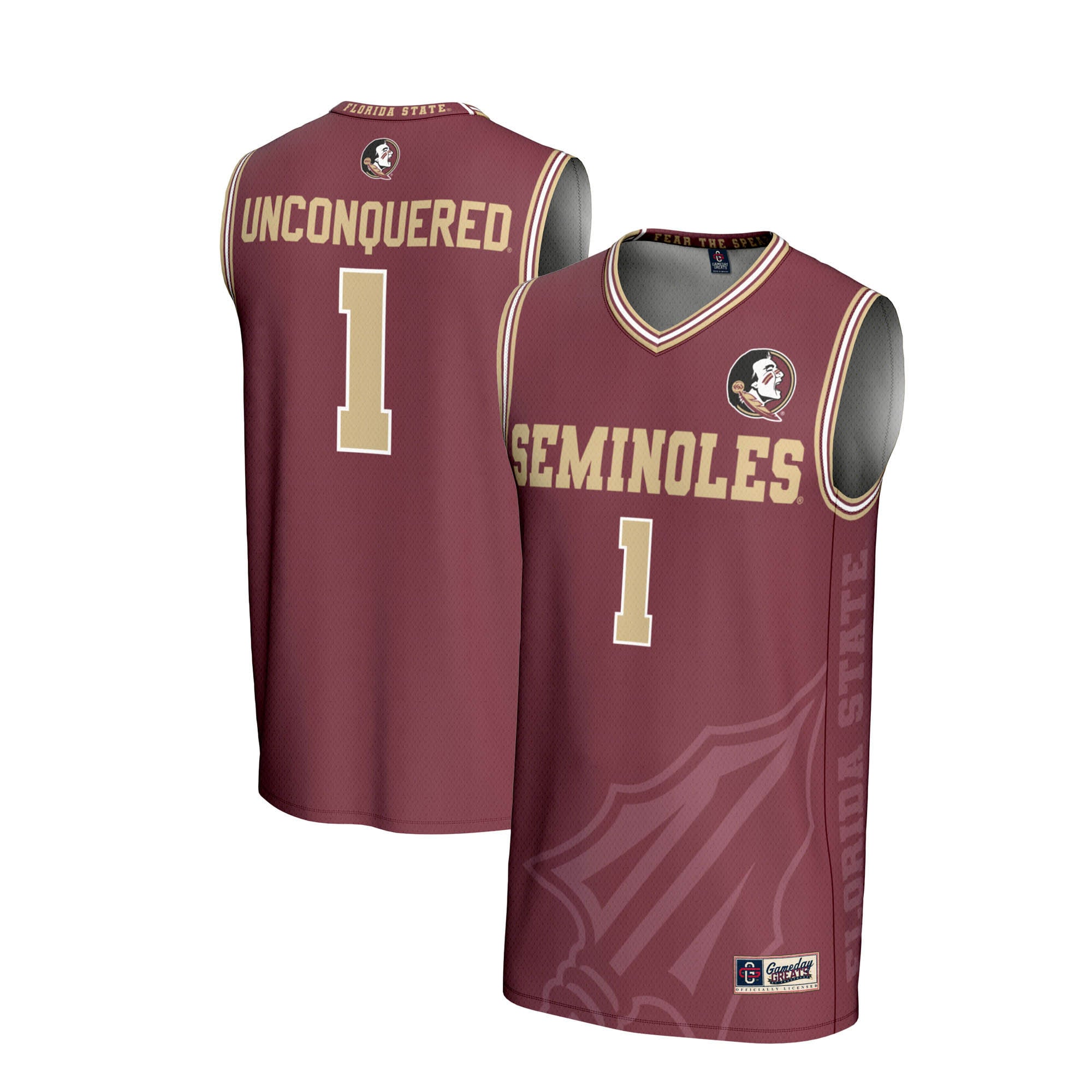 #1 Florida State Seminoles Unisex Lightweight Icon Print Basketball Jersey - front and back view