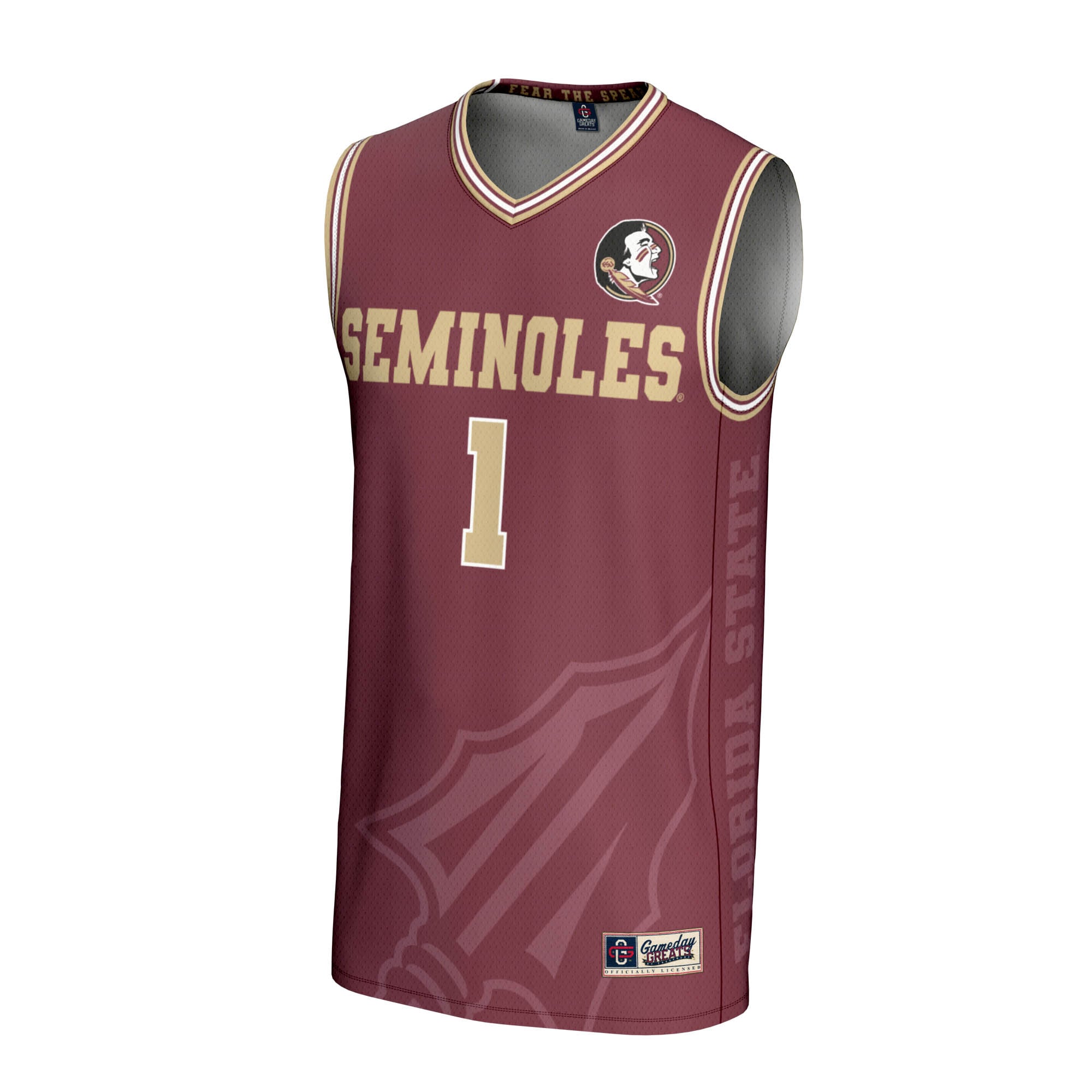 #1 Florida State Seminoles Unisex Lightweight Icon Print Basketball Jersey Garnet - front view