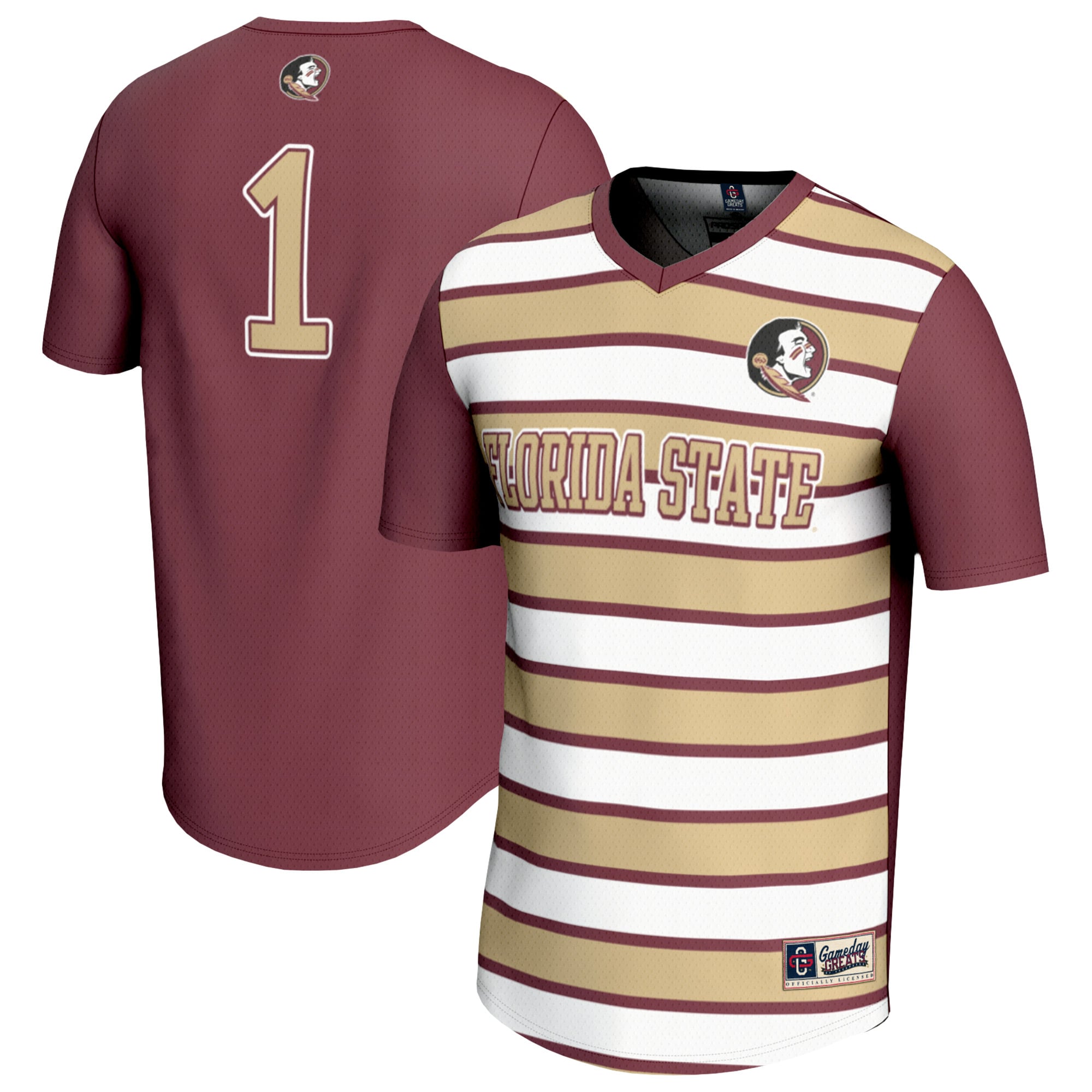 #1 Florida State Seminoles Unisex Lightweight Soccer Fashion Jersey Garnet - front and back view