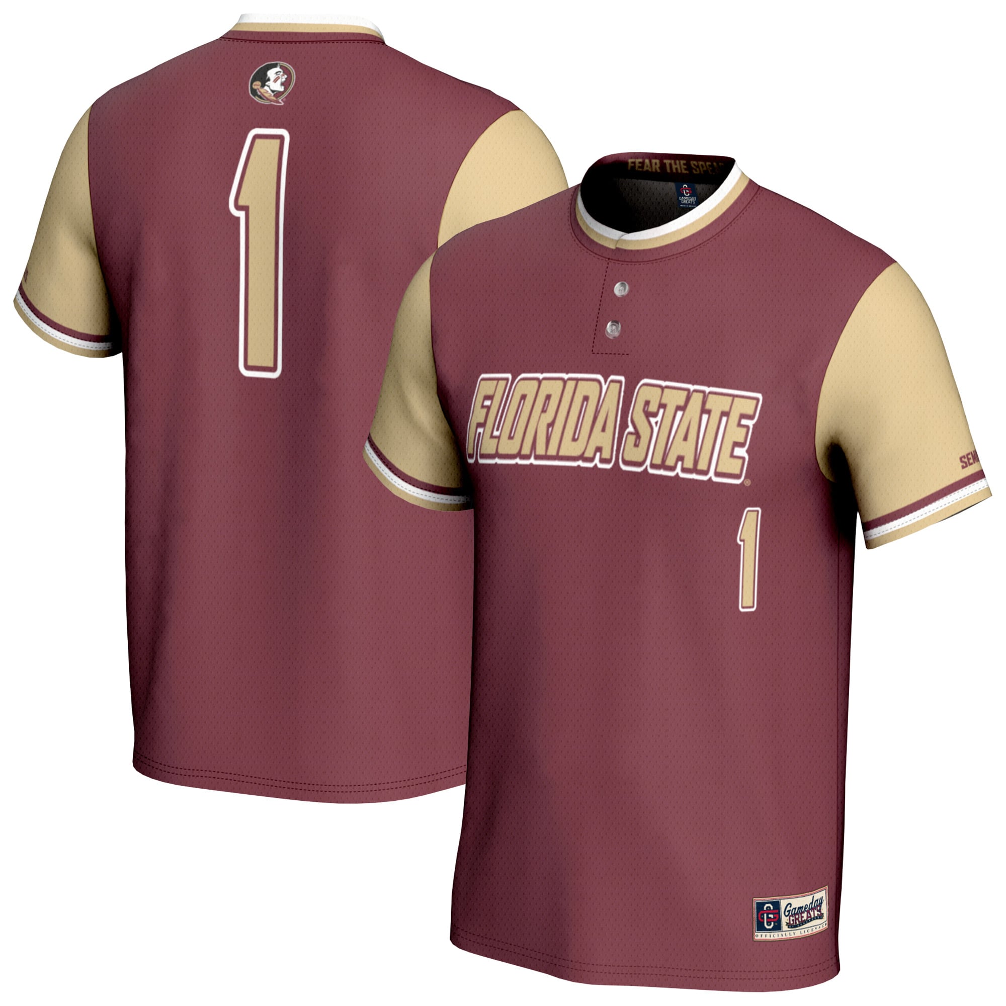 Florida State Seminoles Unisex Lightweight Softball Fashion Jersey Garnet - front and back view