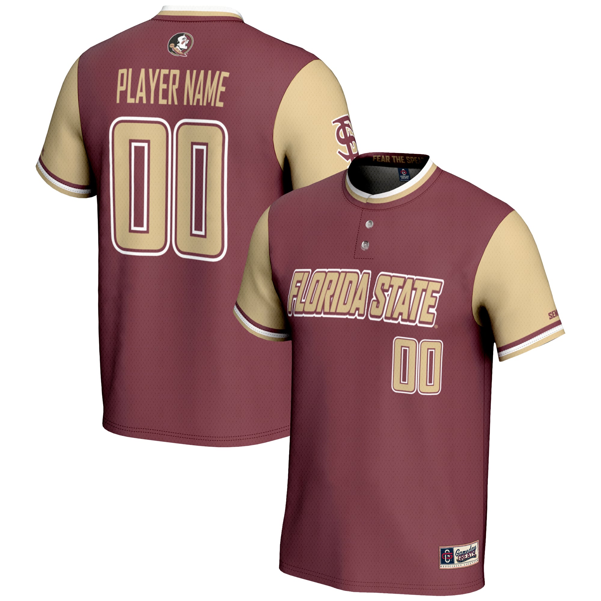 Florida State Seminoles Unisex Lightweight Softball Jersey Garnet - front and back view