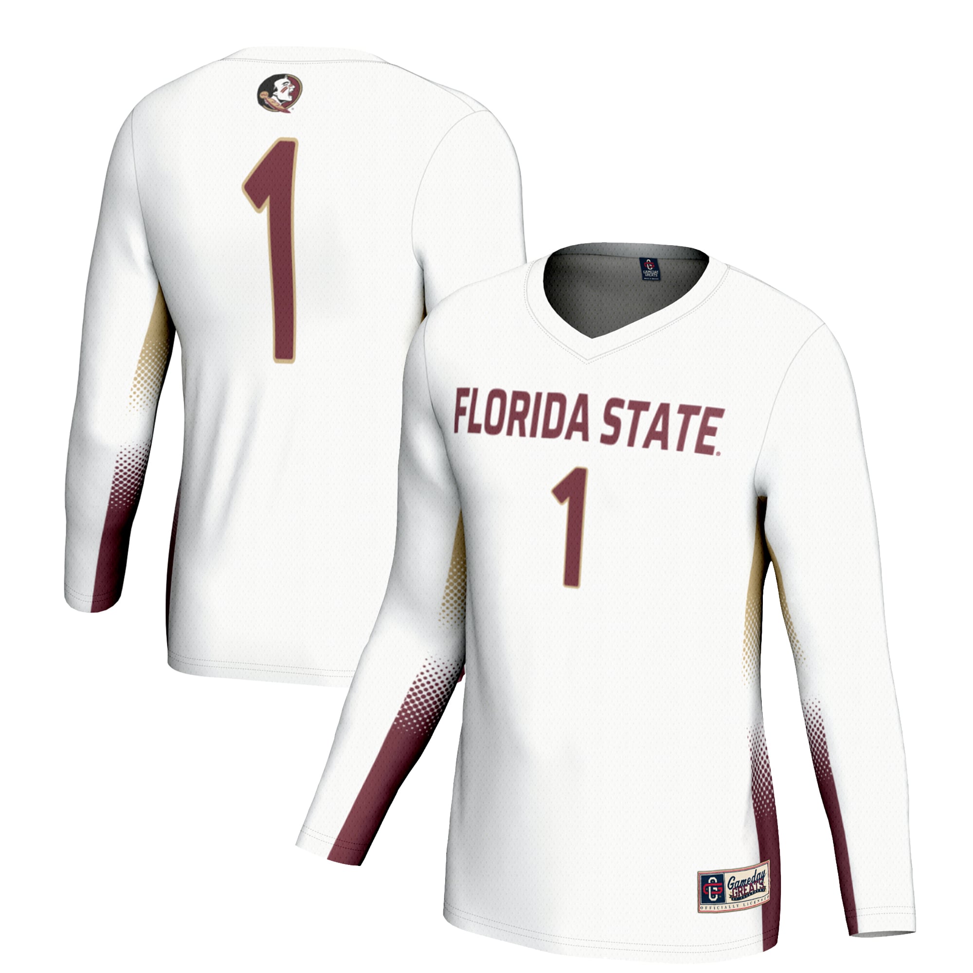 #1 Florida State Seminoles Unisex Lightweight Volleyball Jersey White - front and back view