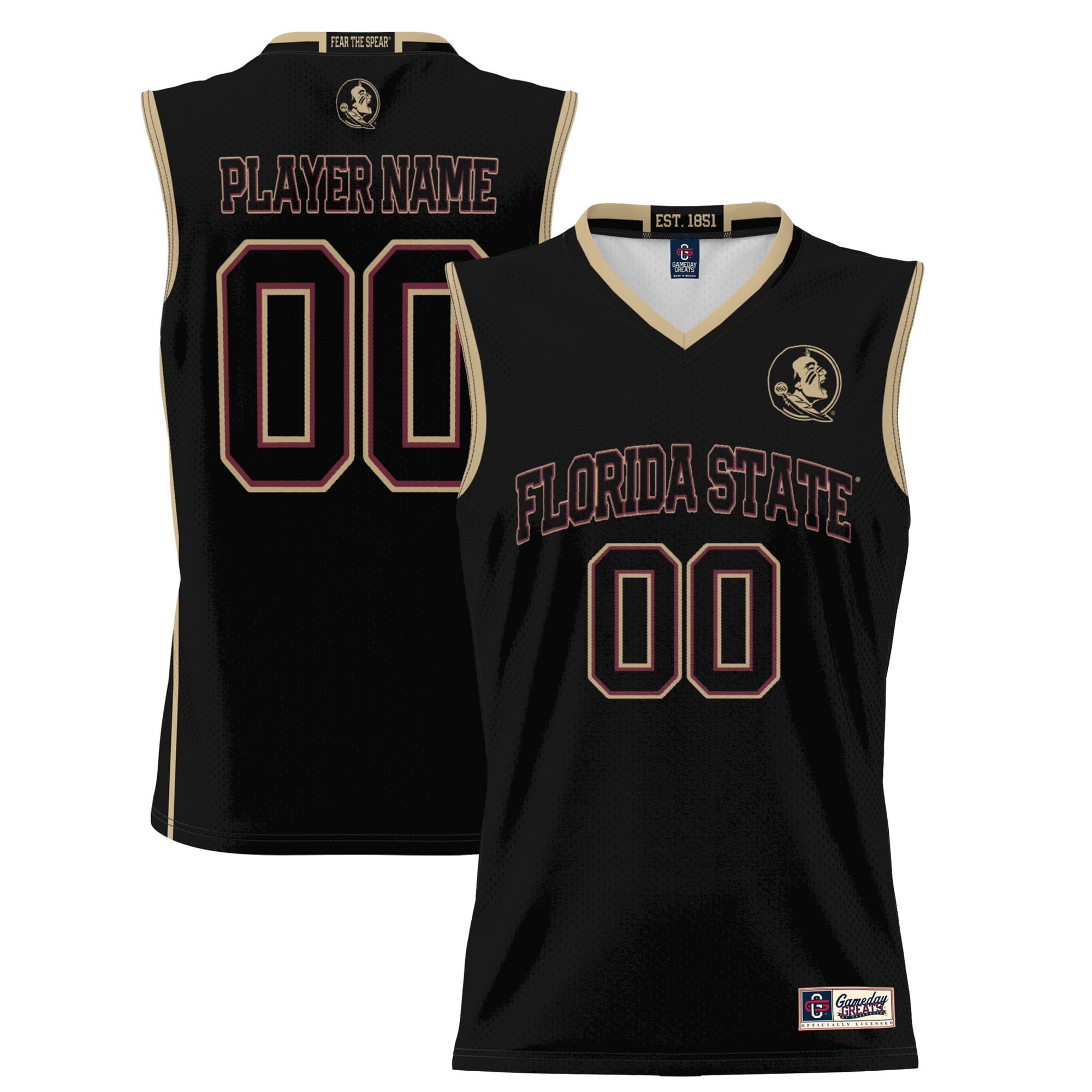 Florida State Seminoles Unisex Lightweight Women's Basketball Jersey Black - front and back view
