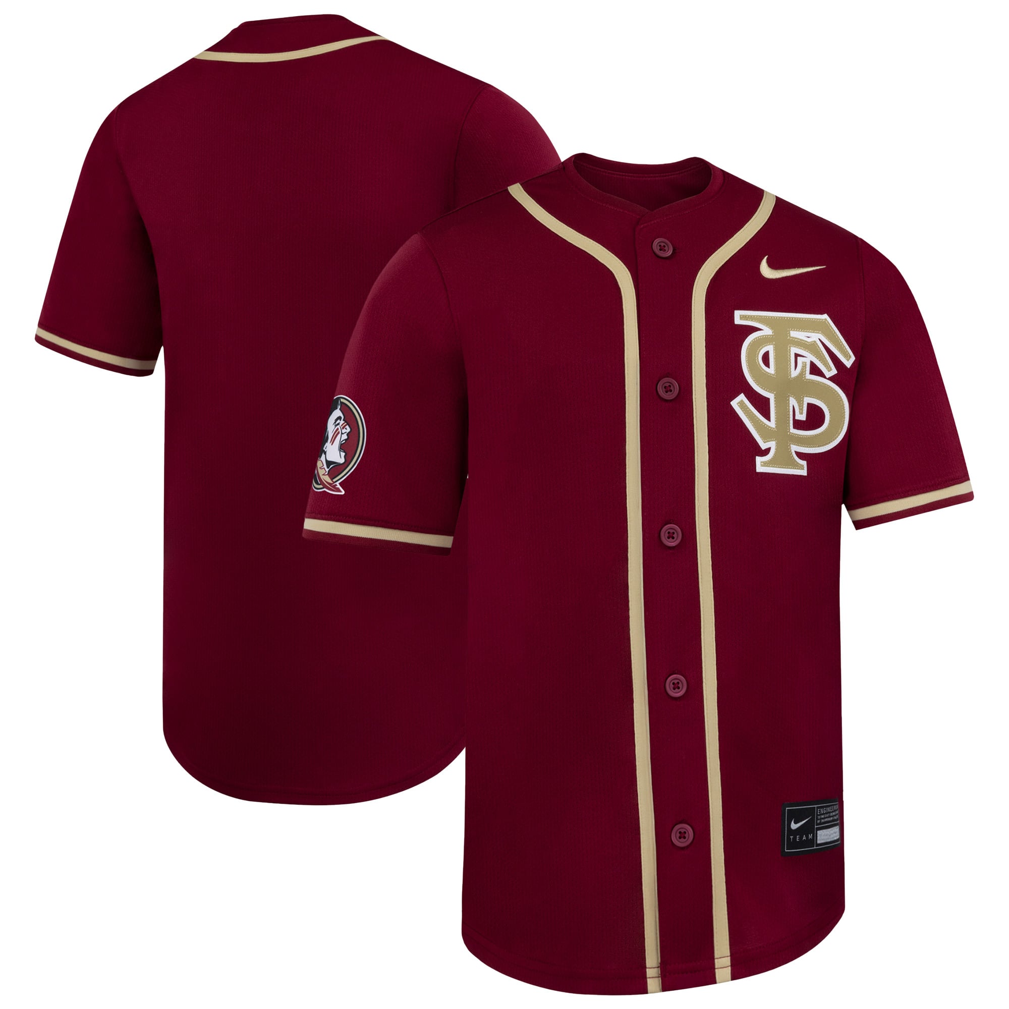 Florida State Seminoles Youth Baseball Jersey Garnet - front and back view