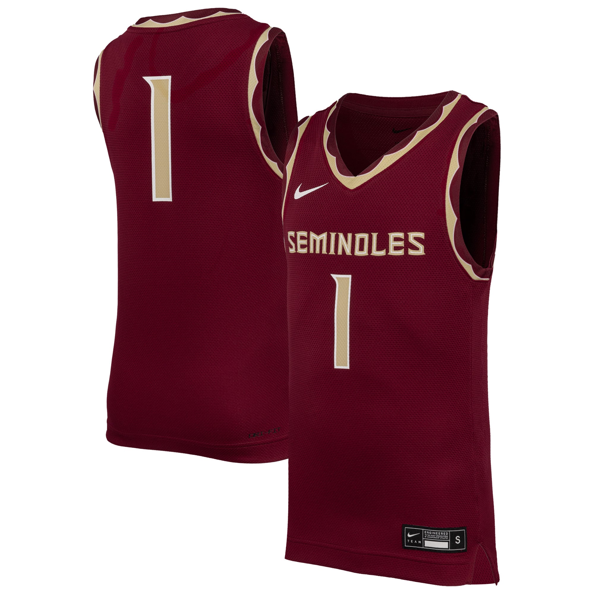 #1 Florida State Seminoles Youth Basketball Jersey Garnet - front and back view
