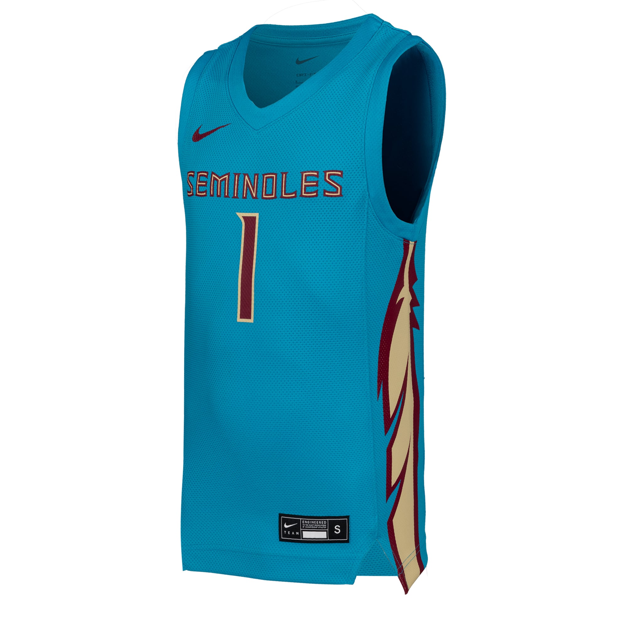 #1 Florida State Seminoles Youth Basketball Jersey Turquoise - front view