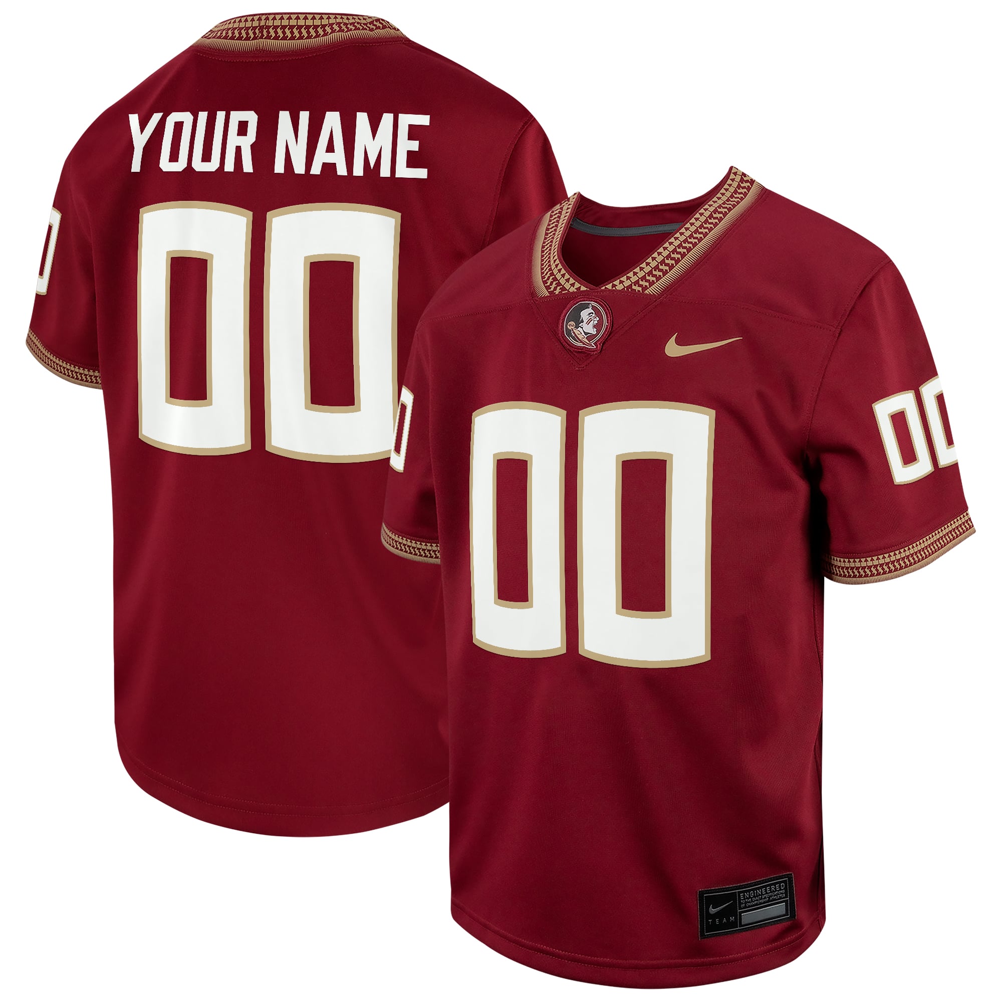 Florida State Seminoles Youth Custom Football Jersey - Garnet - front and back view