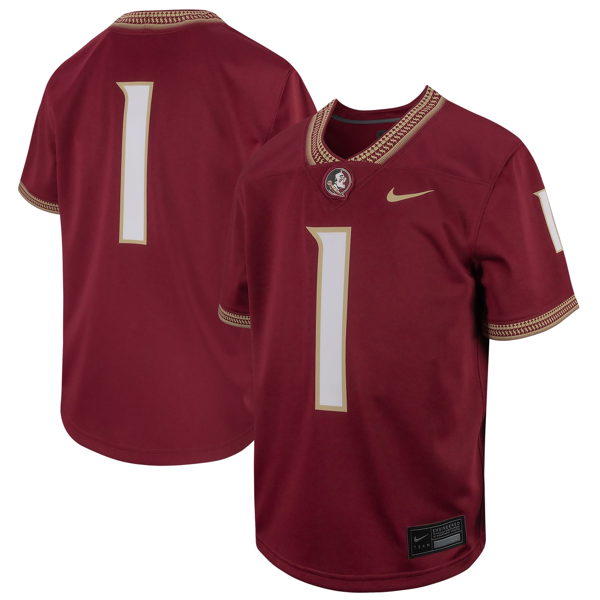 Florida State Seminoles Youth Football Jersey Garnet - front and back view