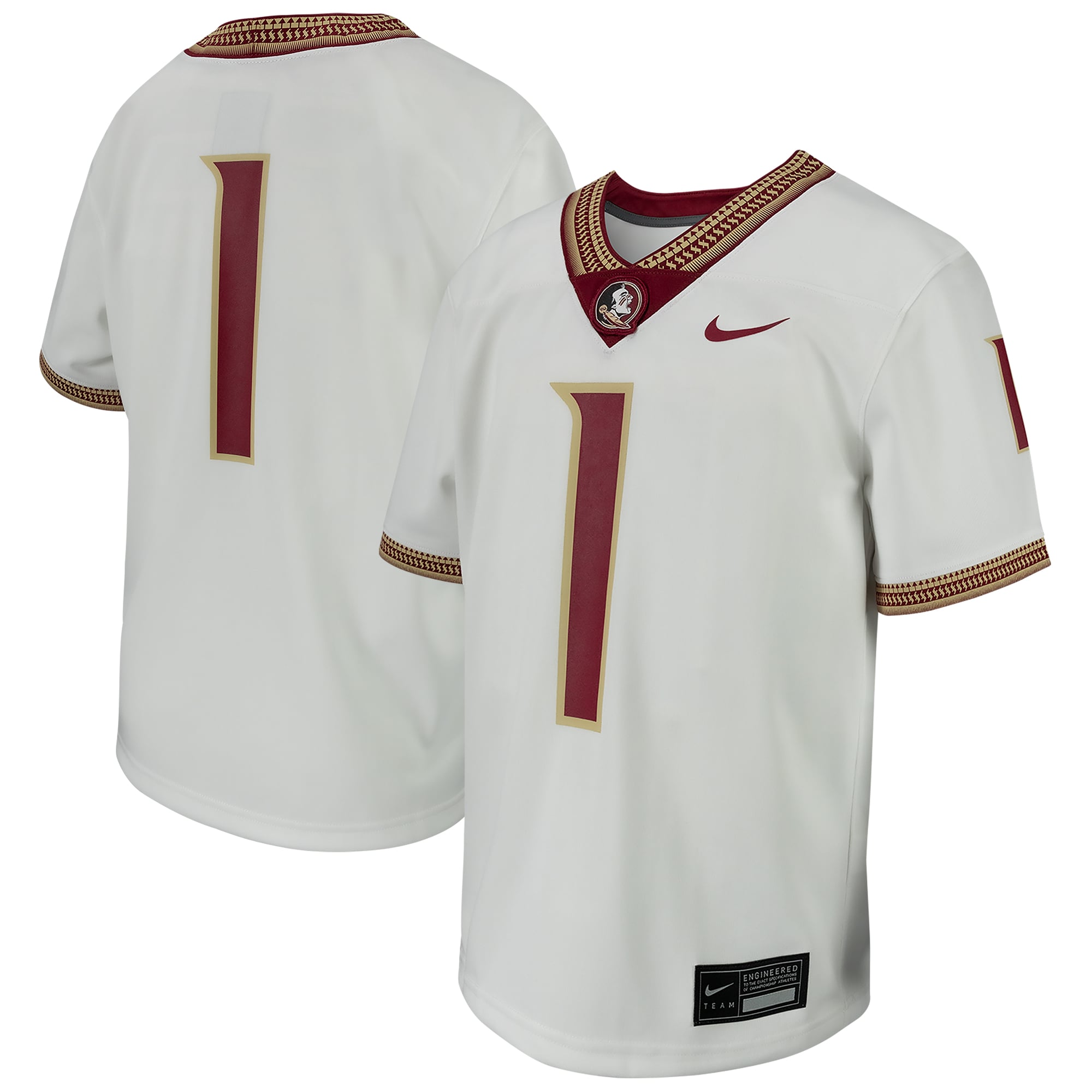 Florida State Seminoles Youth Football Jersey White - front and back view