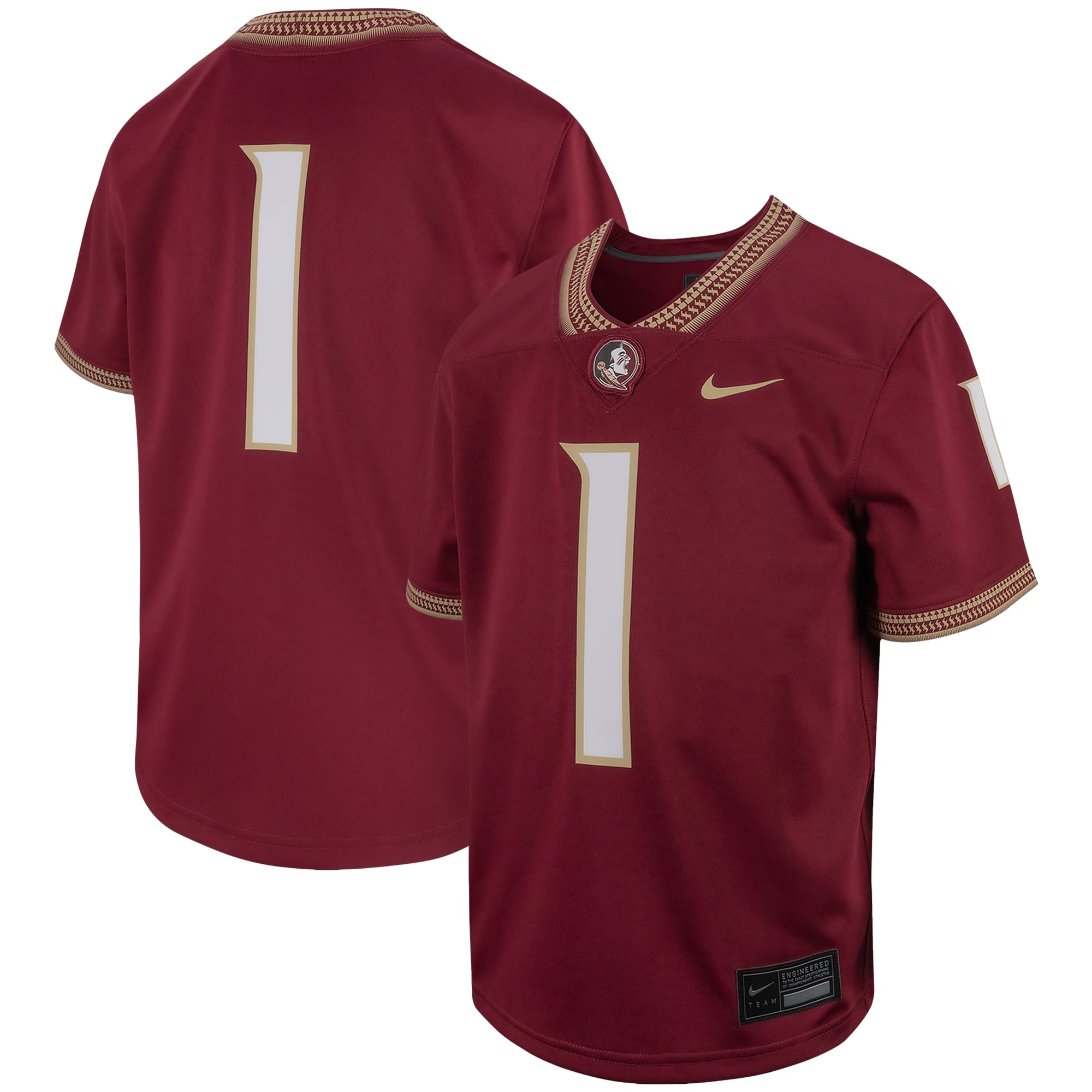 #1 Florida State Seminoles Youth Jersey Garnet - front and back view
